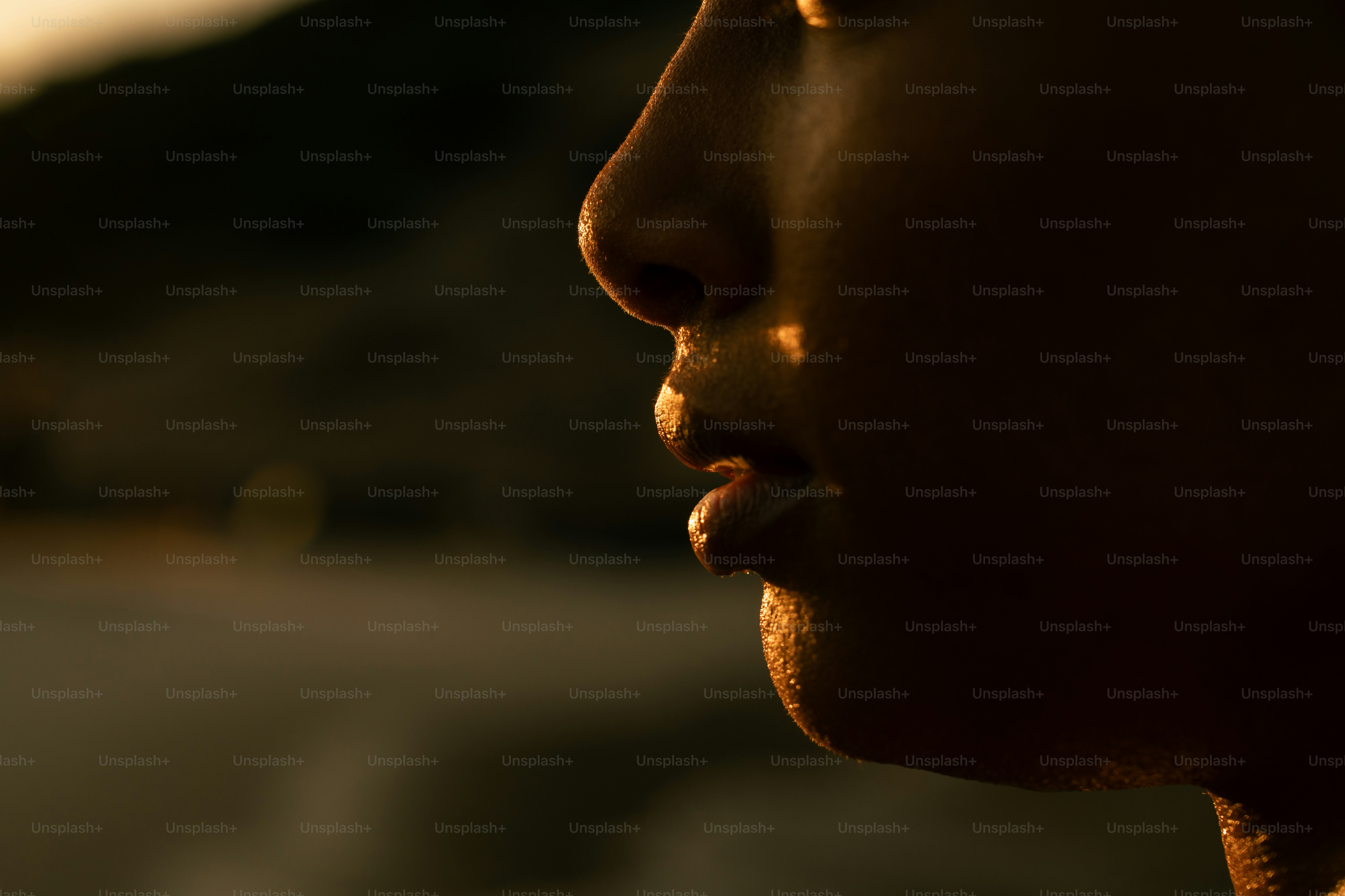 A close up of a person's face with a blurry background