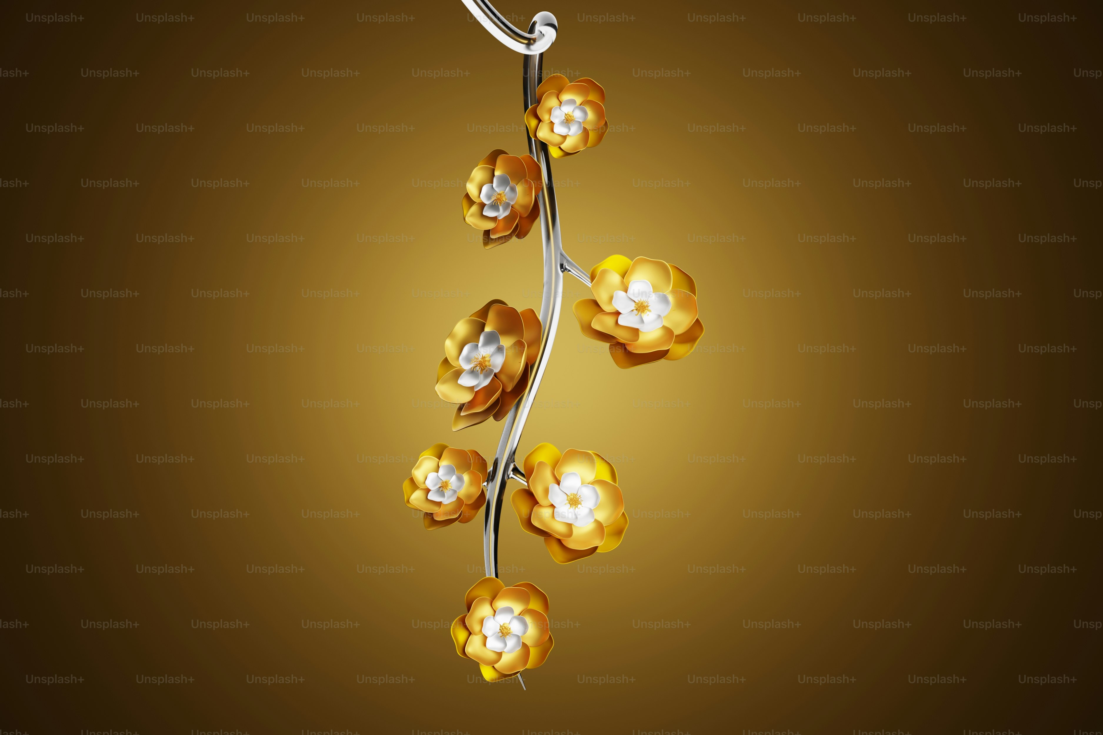 Un collar dorado y blanco con flores