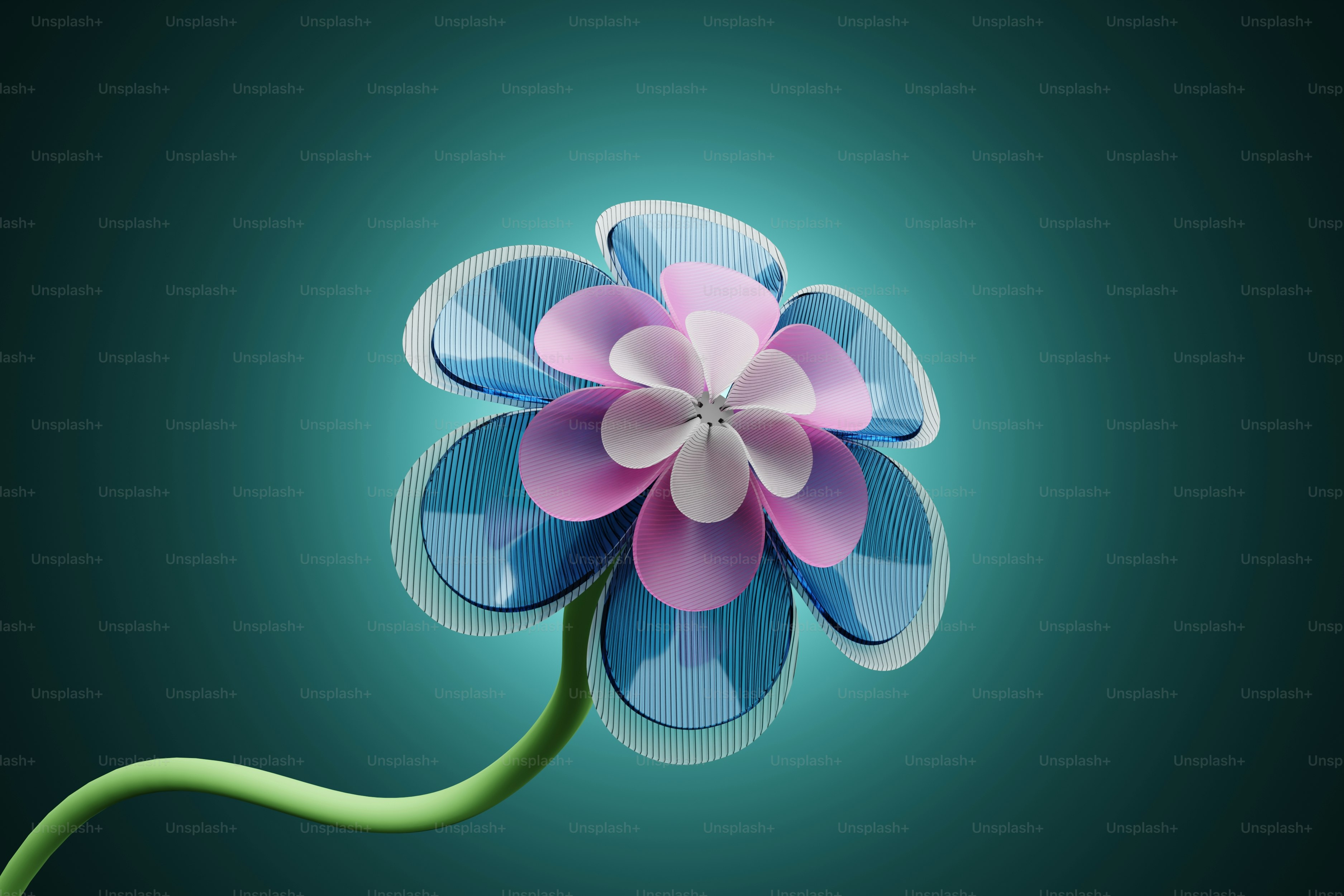 Una flor colorida con un tallo verde sobre un fondo azul