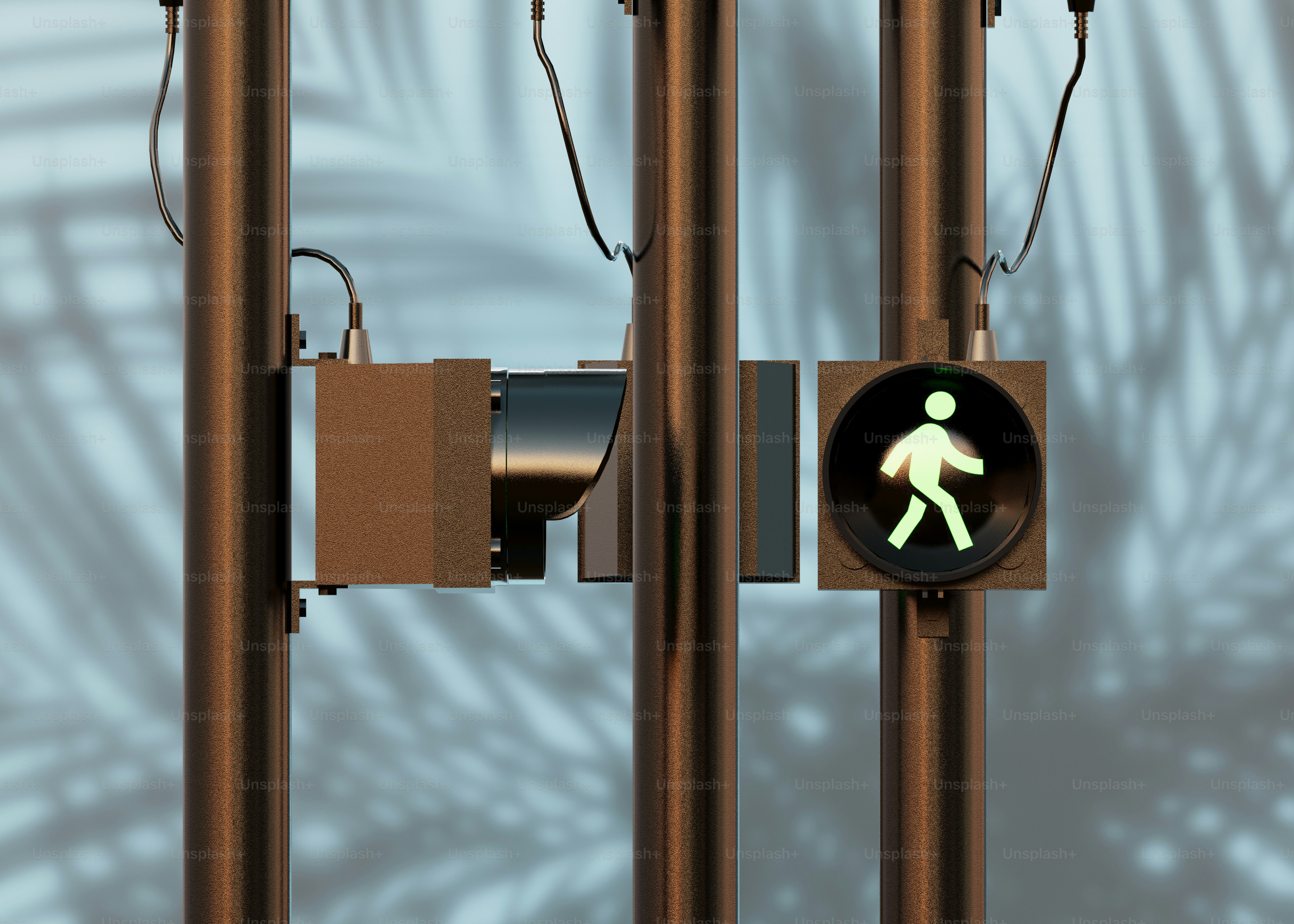 A traffic light with a walk sign on it