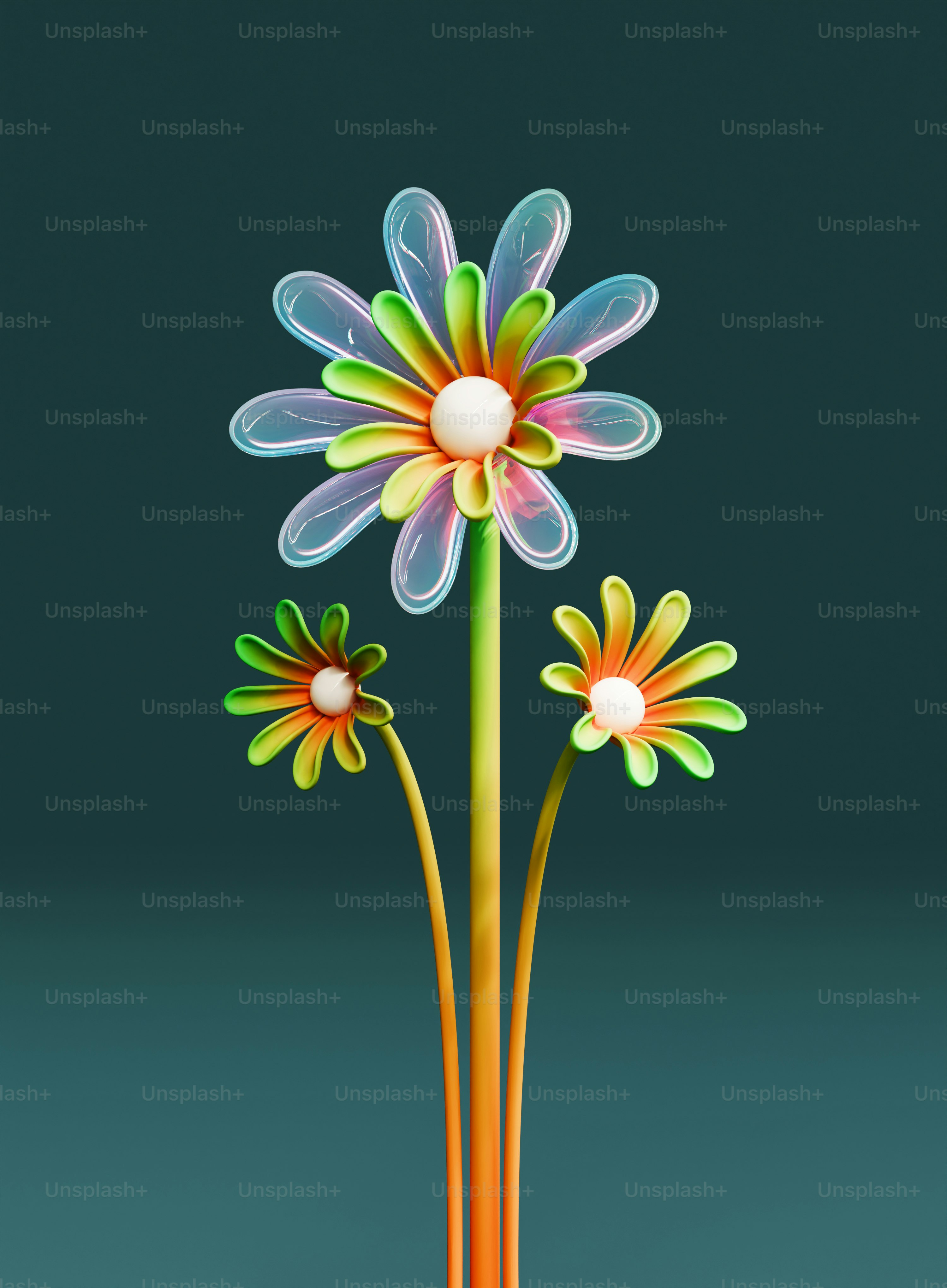 A colorful flower is in a vase on a table