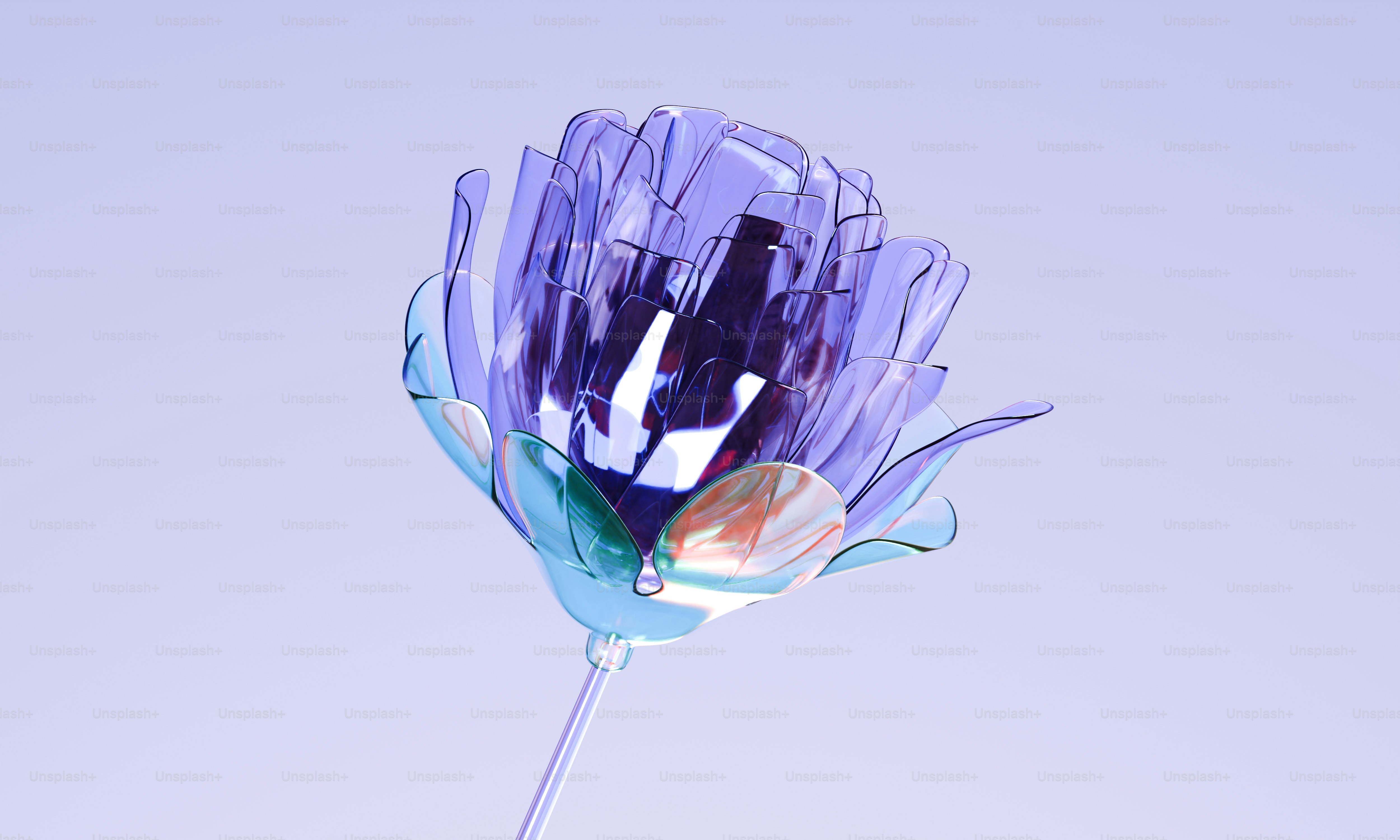 A purple flower with a blue stem sticking out of it