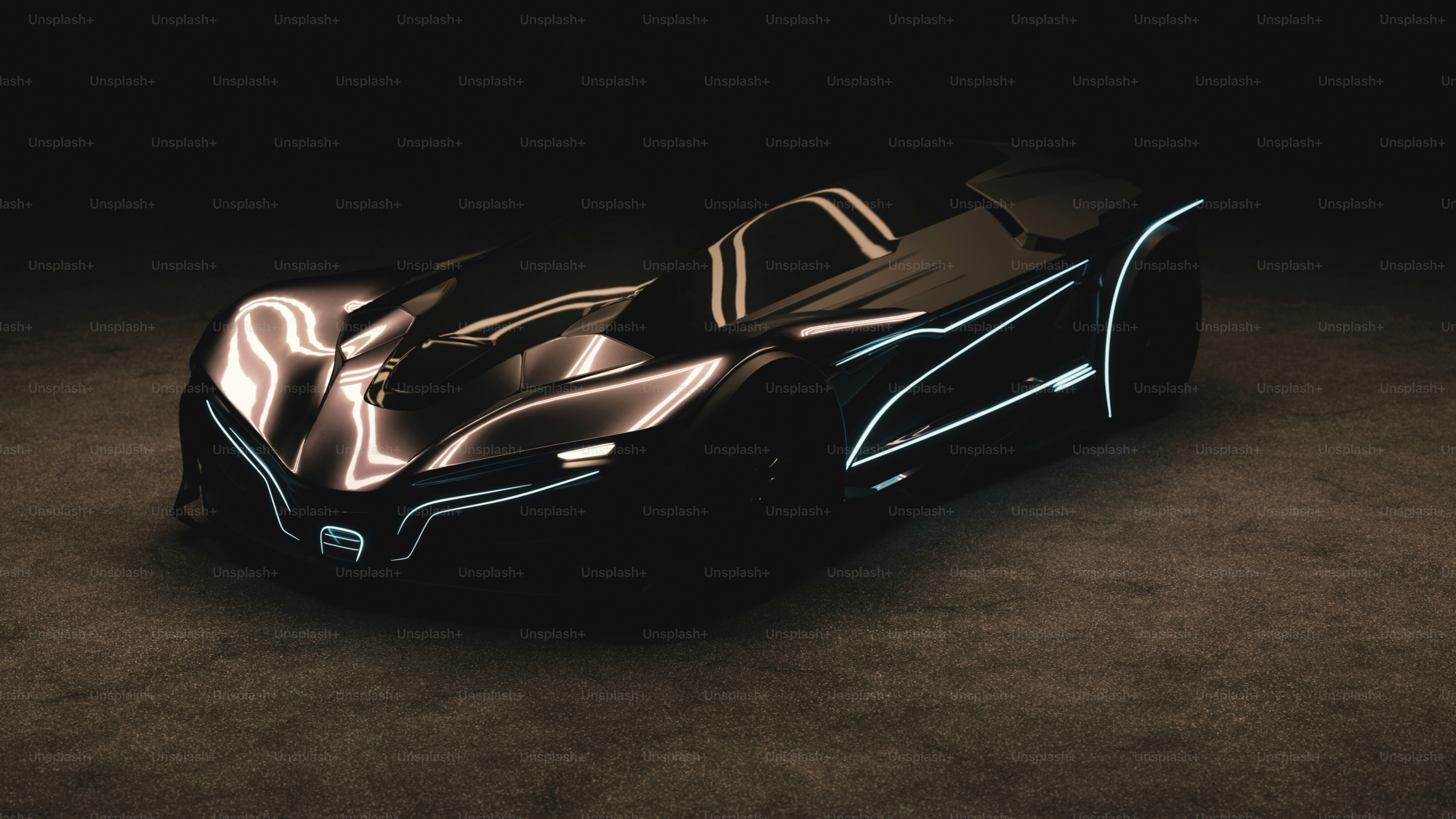 Un coche futurista se muestra en la oscuridad