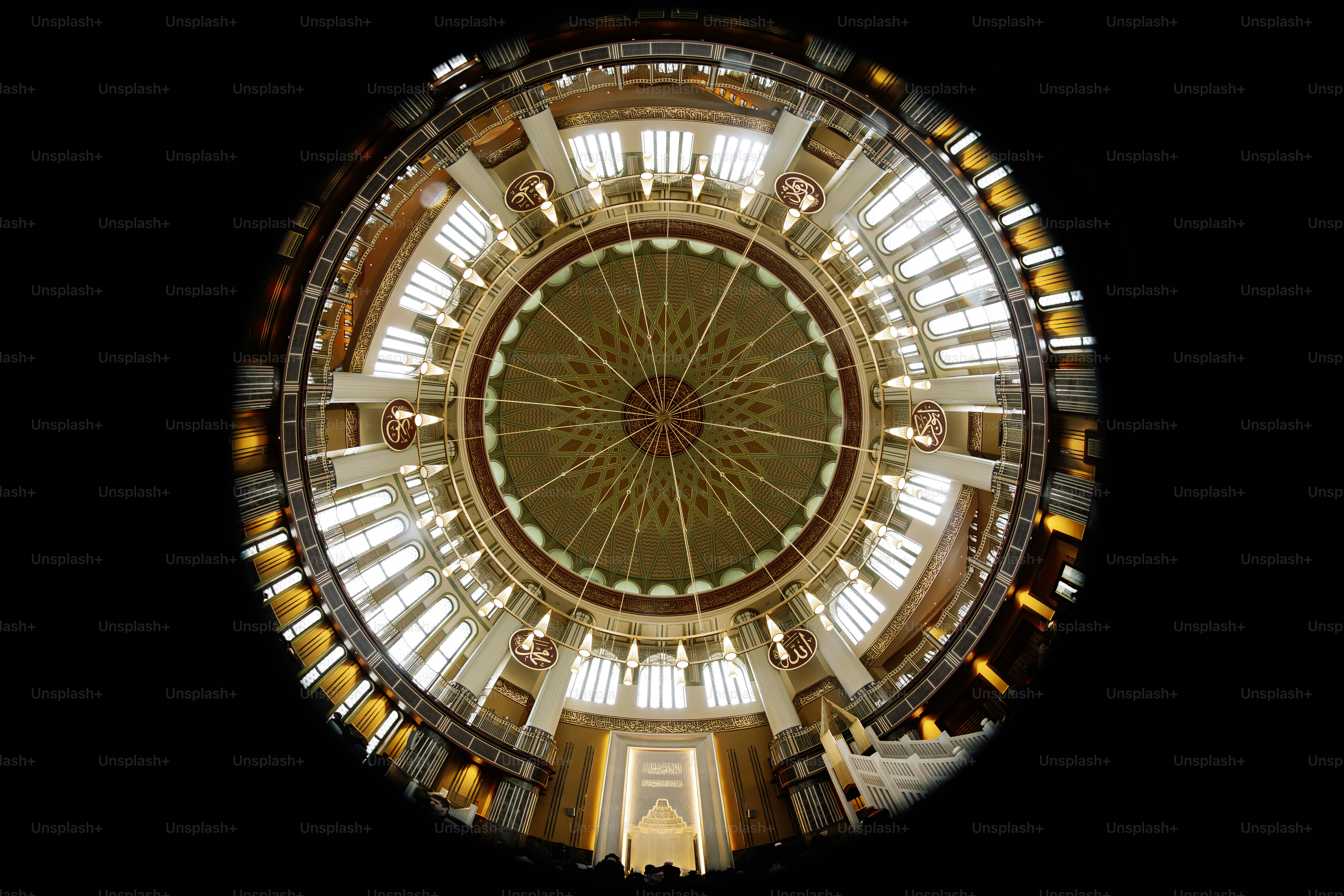A circular view of a building from the ground
