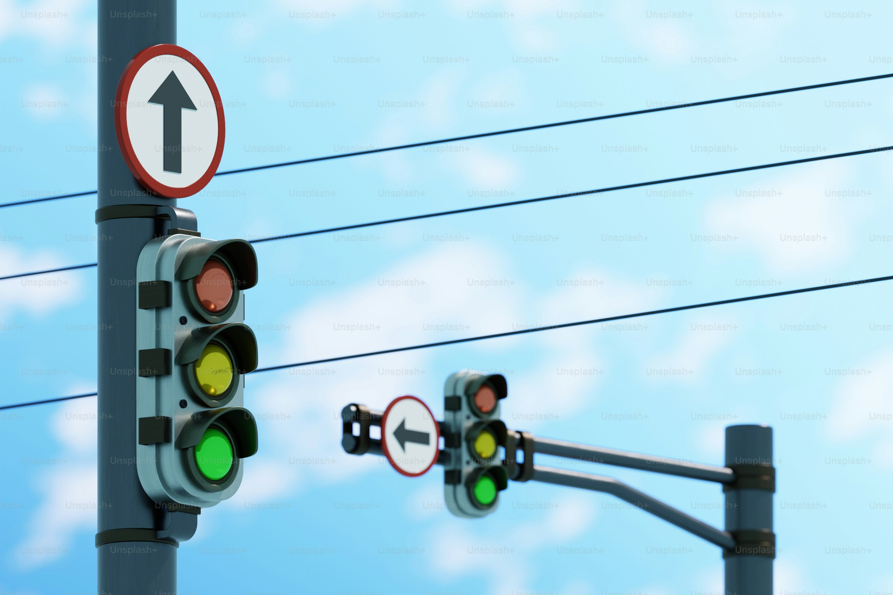 A traffic light with a green arrow pointing to the left