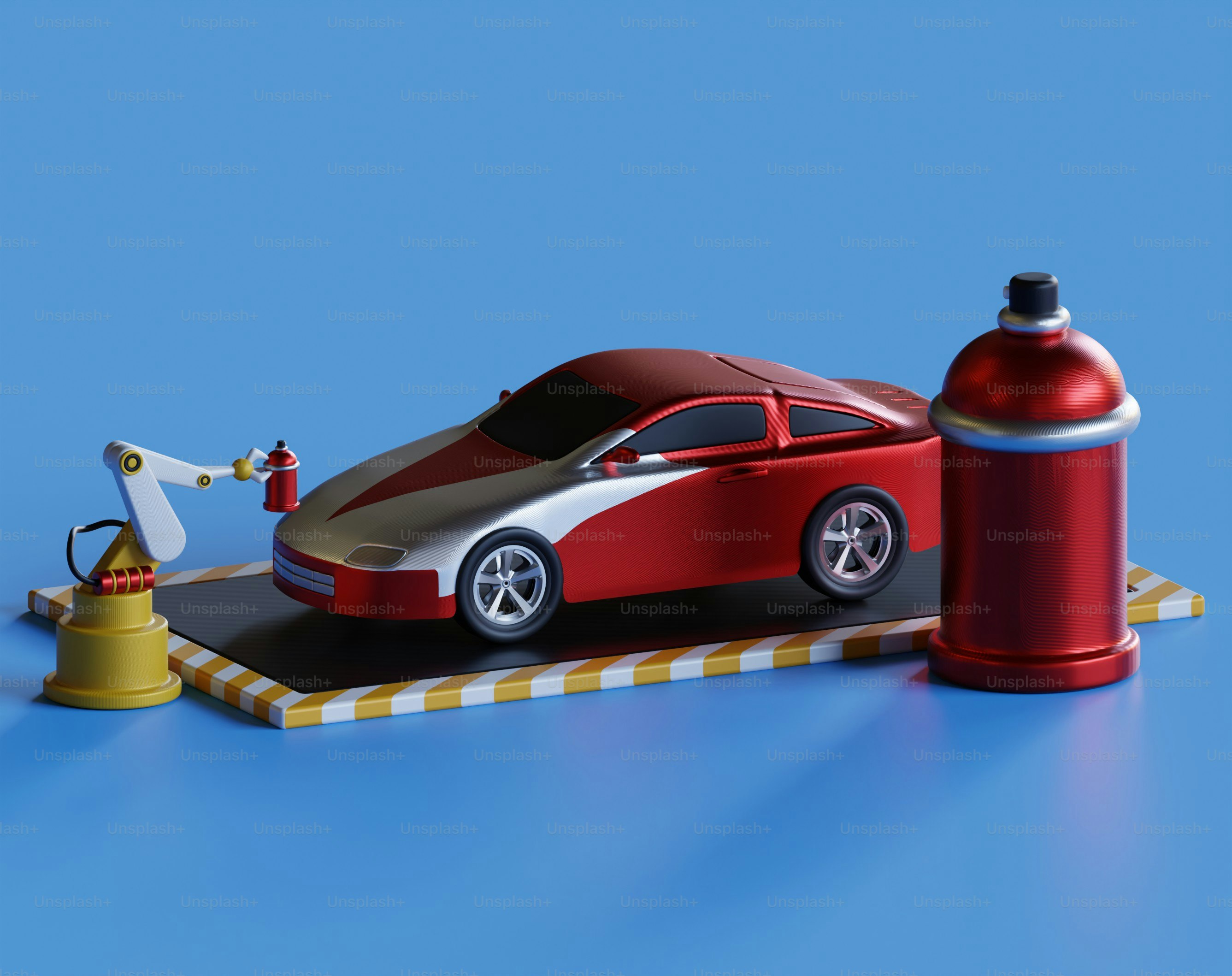 A car is parked on a ramp next to a fire hydrant
