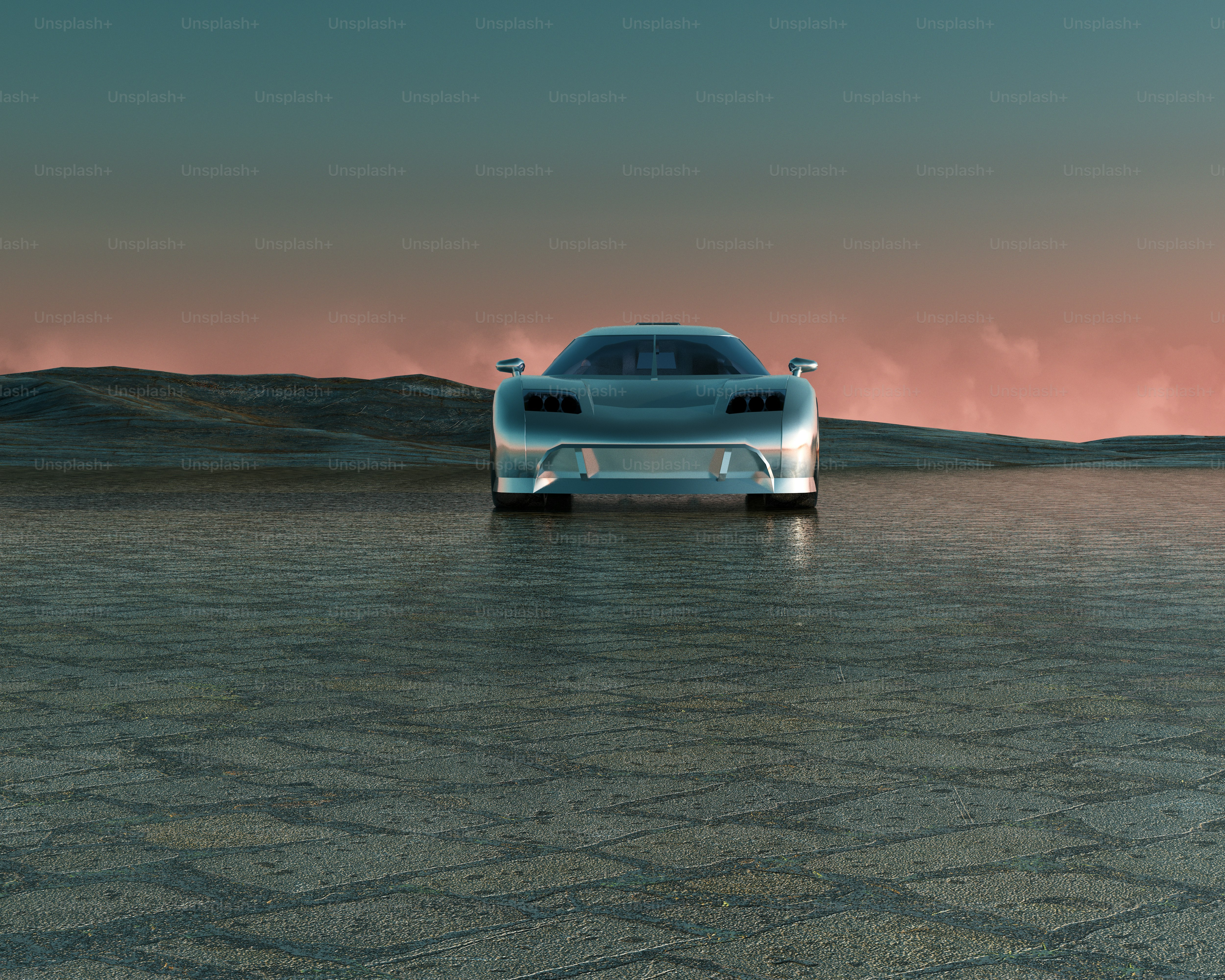 A white car driving across a large body of water
