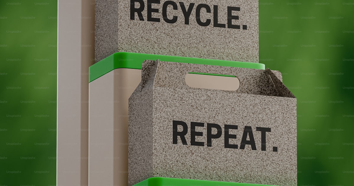 A stack of three boxes that say reuse, recycle, and repeat photo – 3d ...