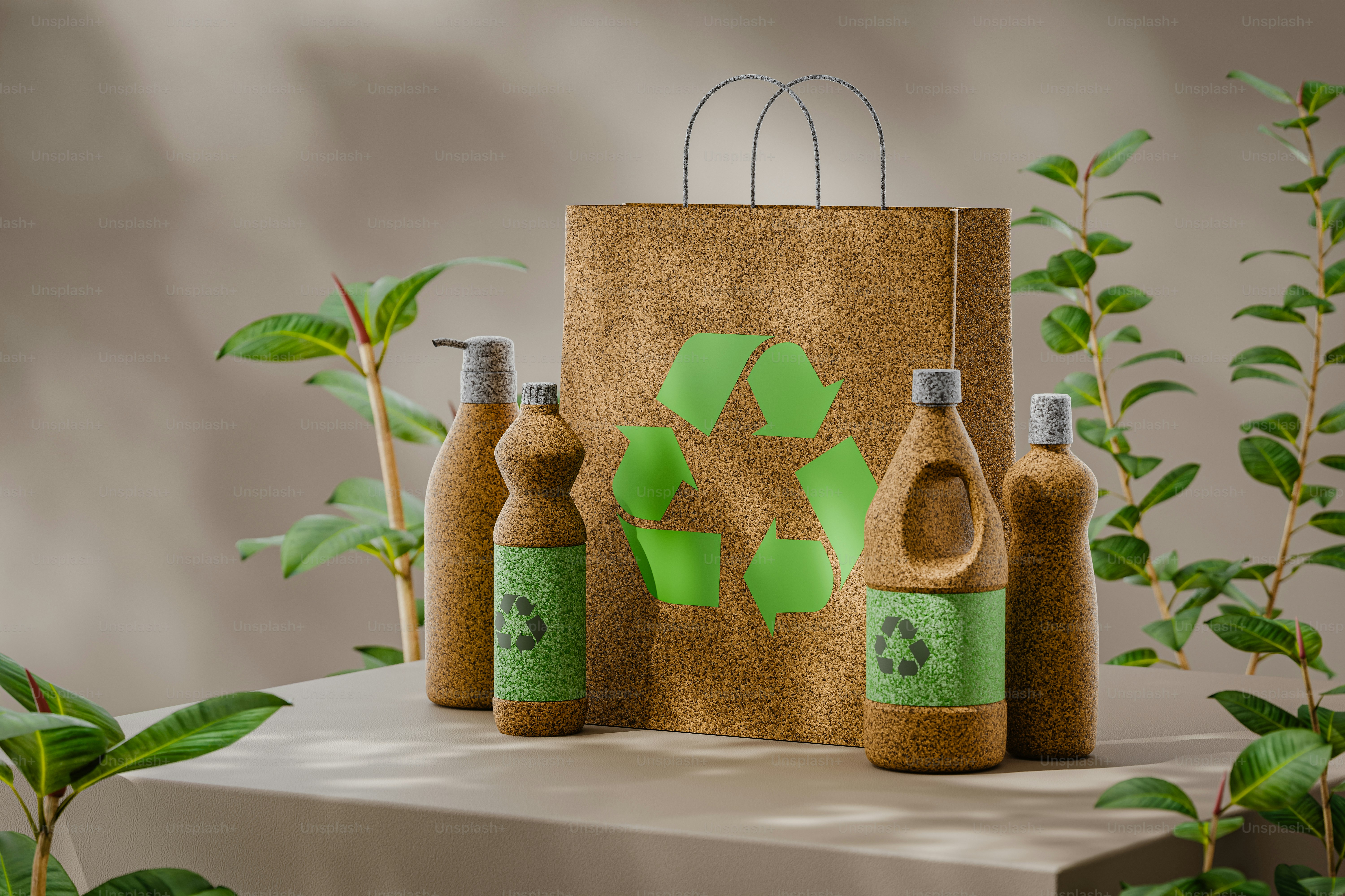 A paper bag with a green design on it