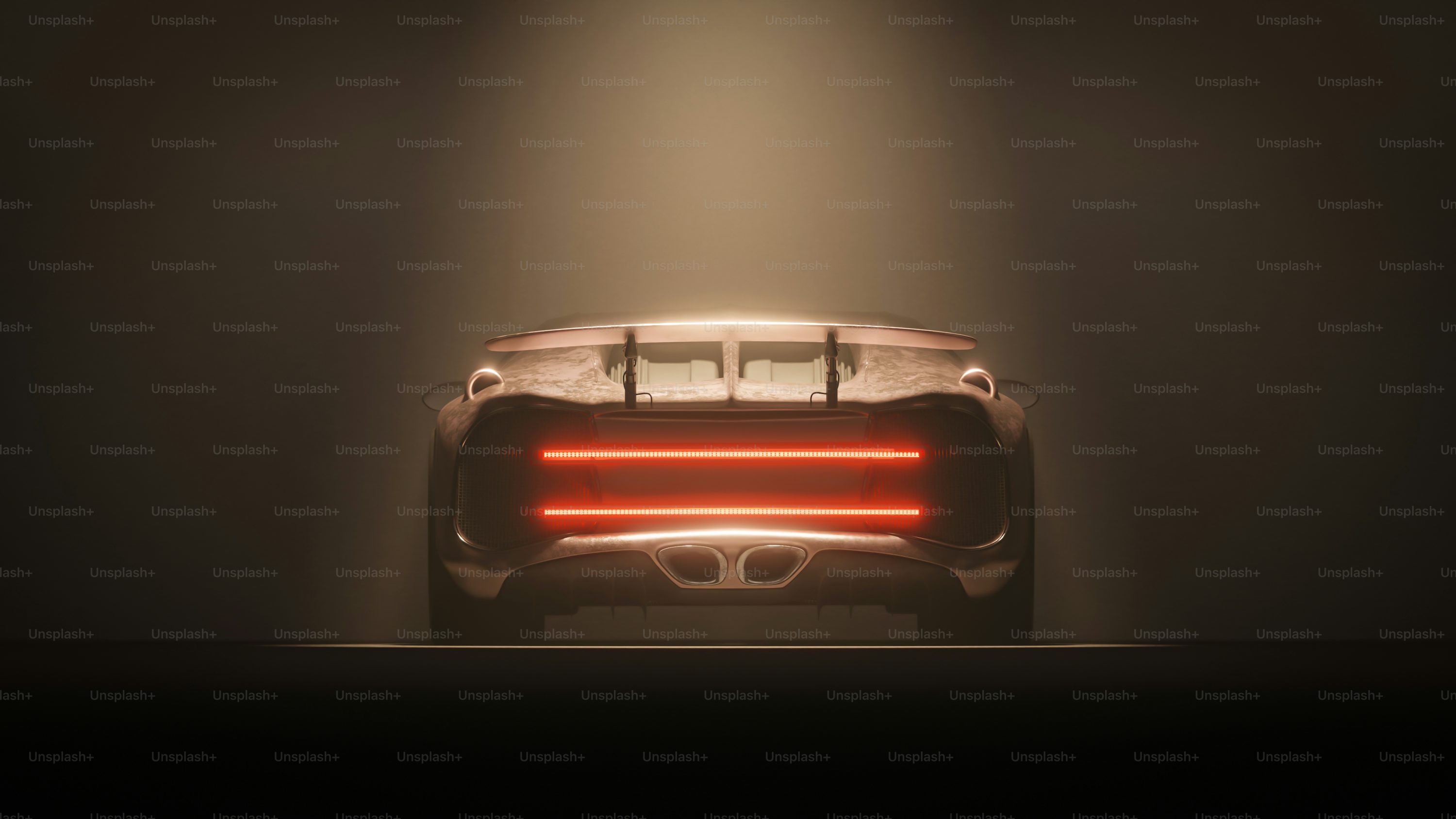A car in a dark room with a light on