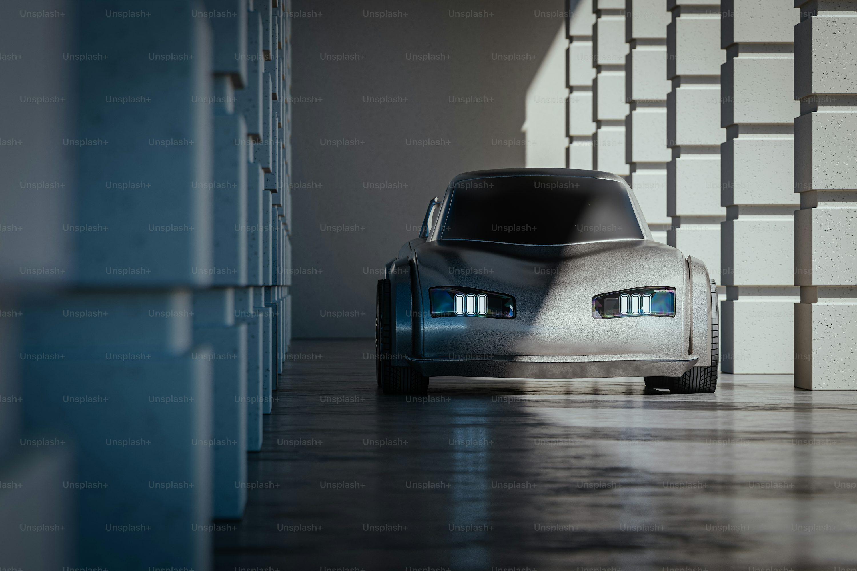 A car is parked in front of a wall