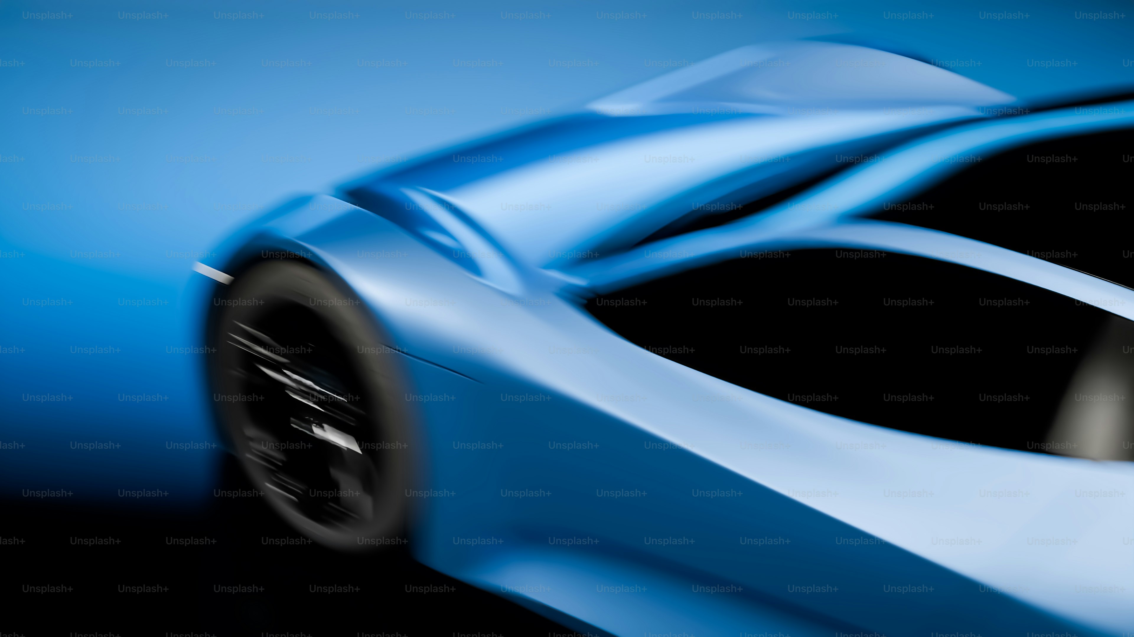 A close up of a blue car on a black background