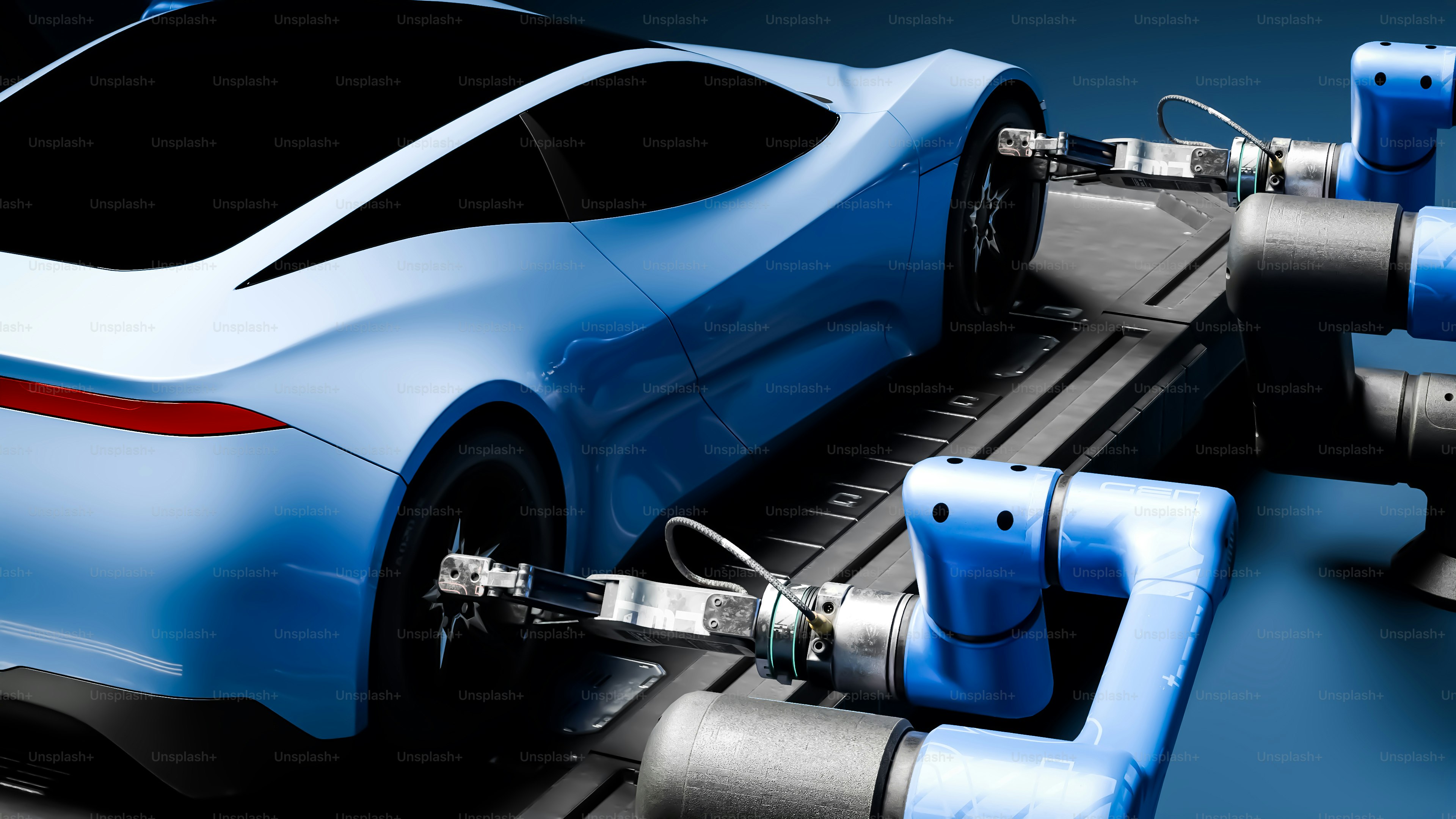 A blue car with a red stripe on it's side