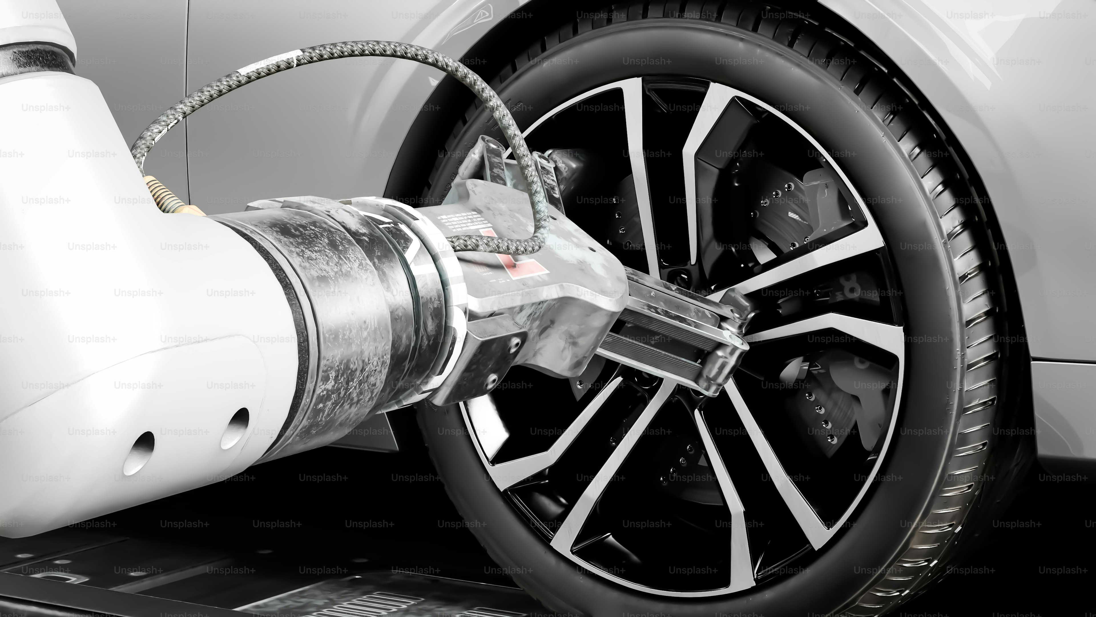 A close up of a car with a robot on the back of it