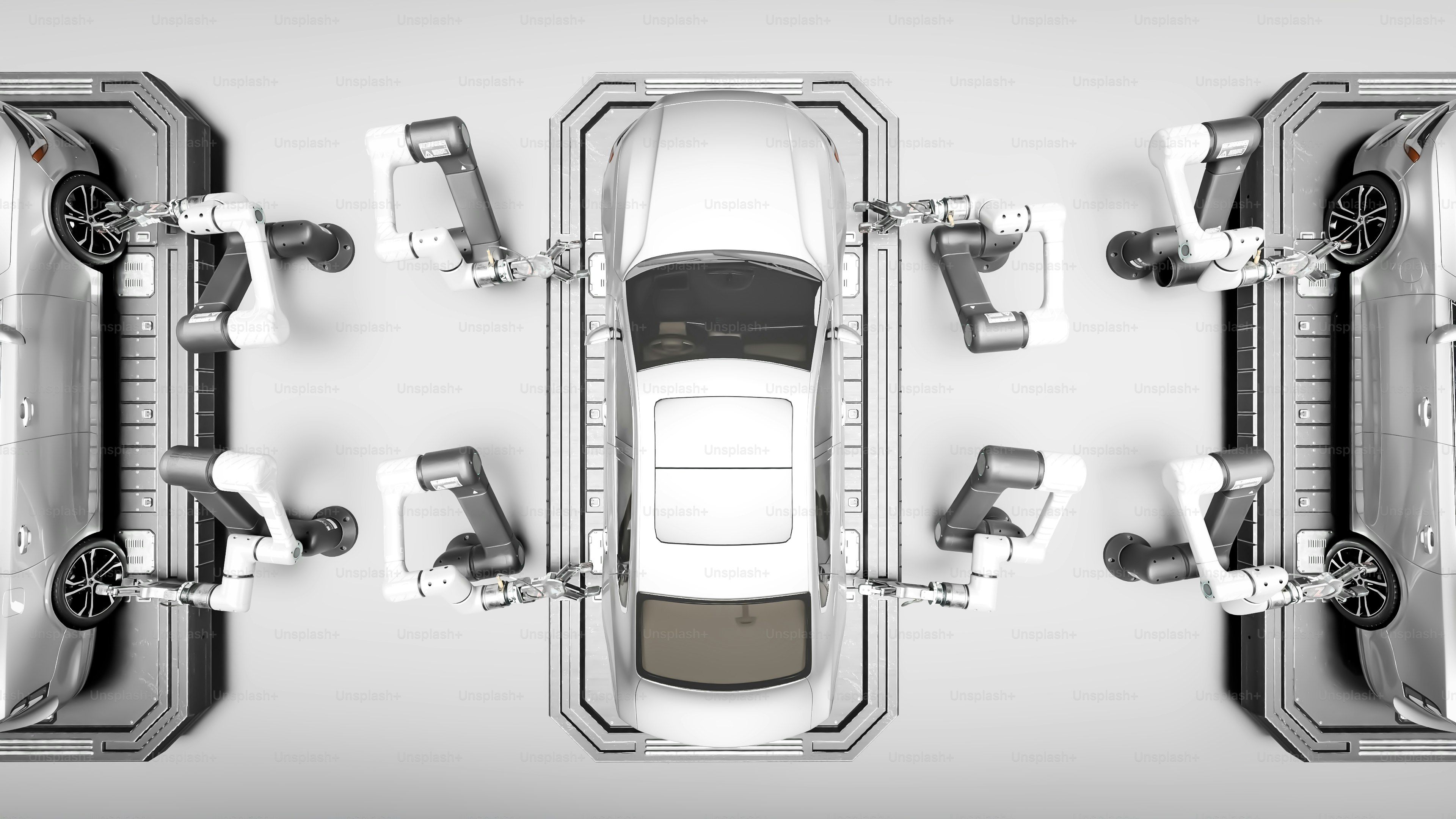 An overhead view of a car parked in a lot