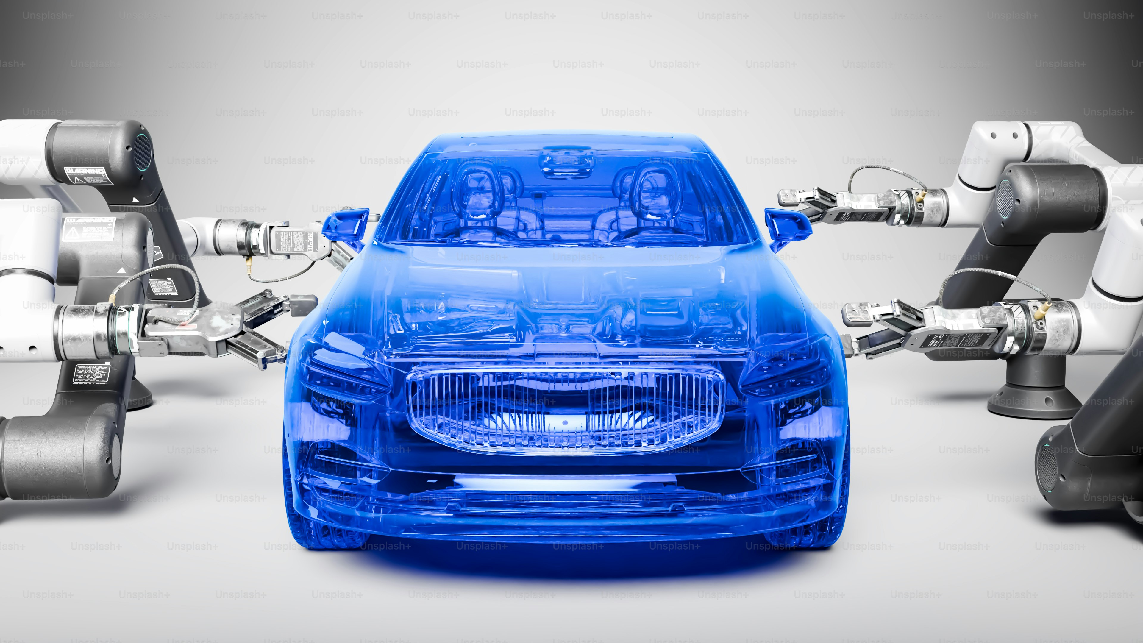 A blue car with a number of exhaust pipes attached to it