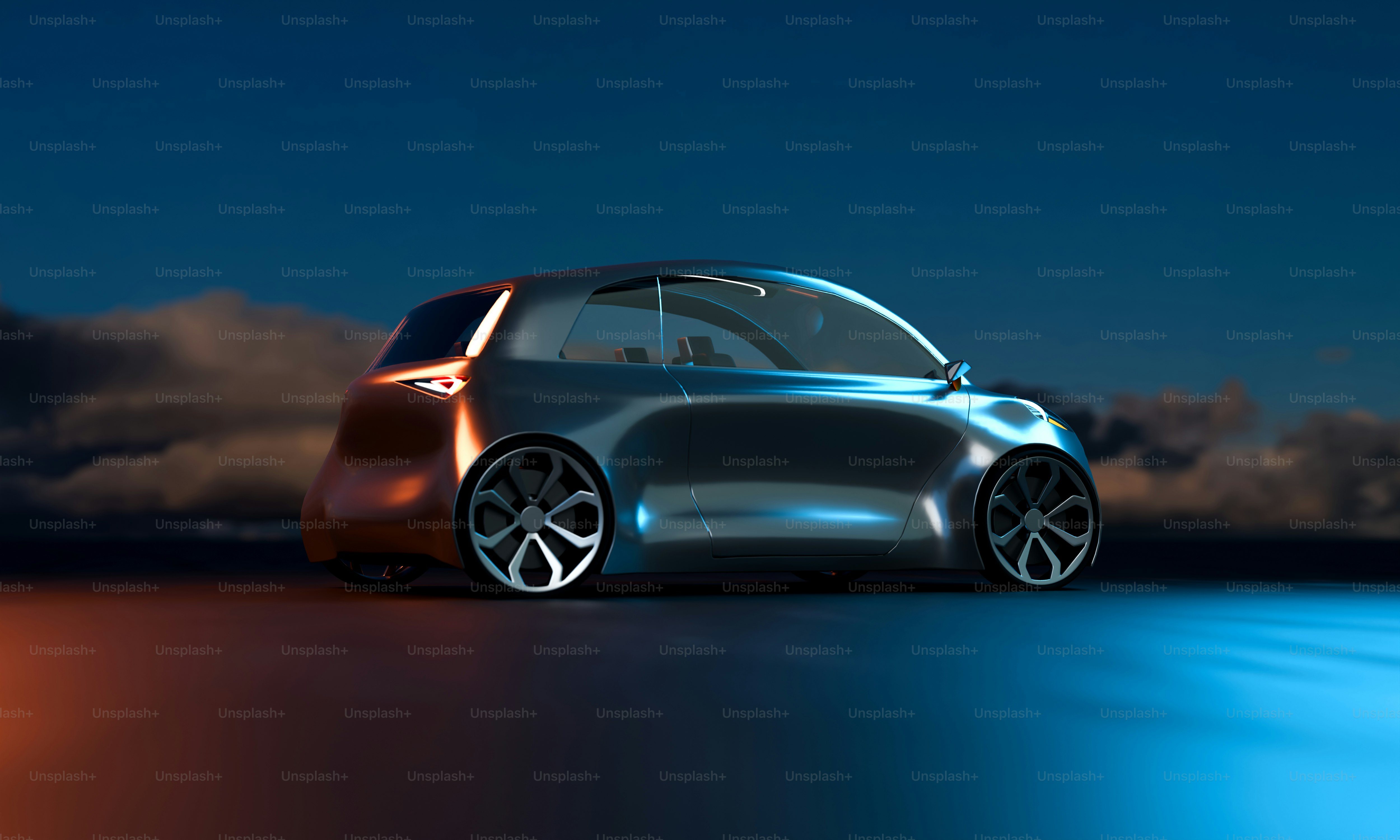 Um carro futurista está estacionado na água