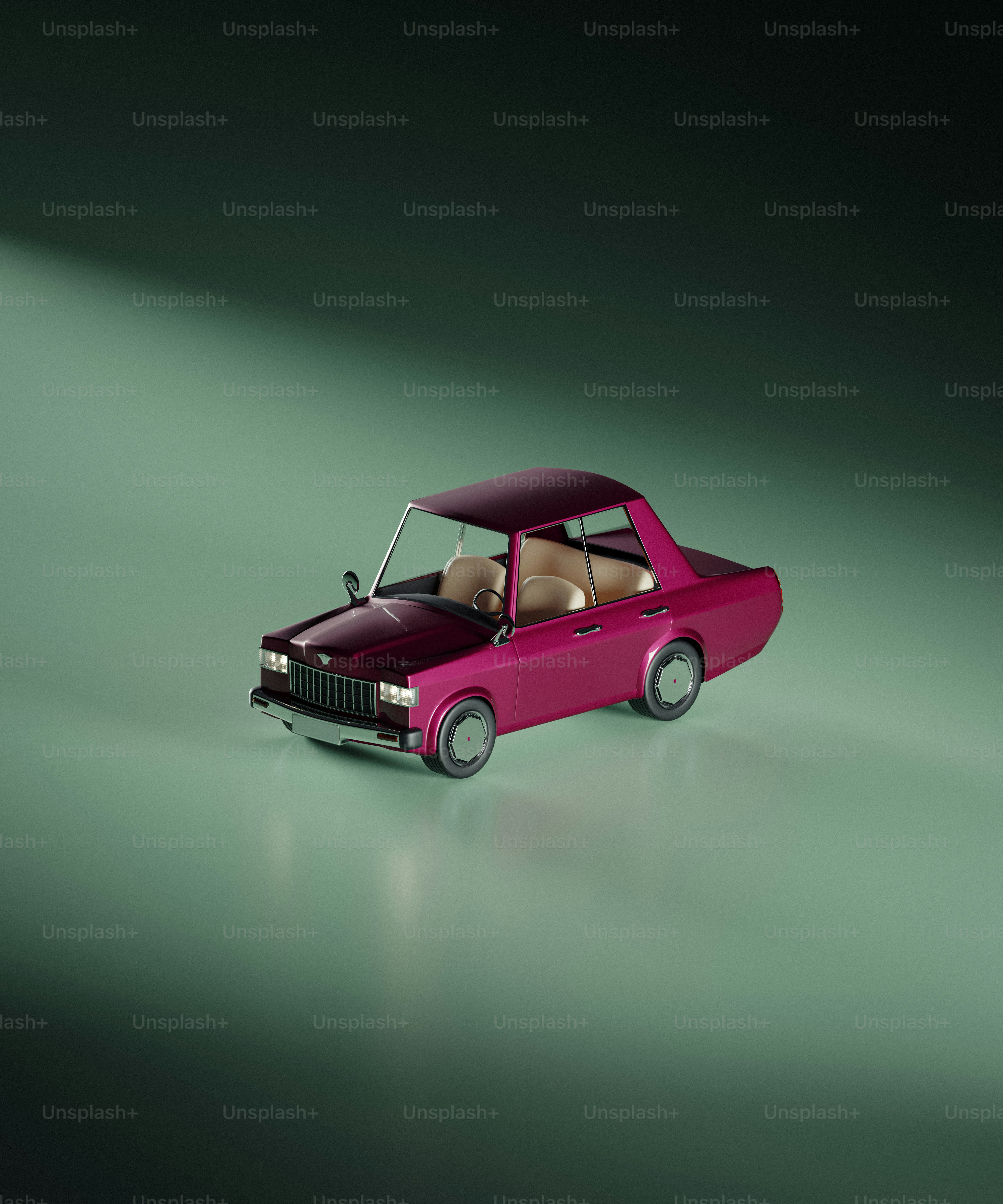 ブラウンのインテリアが入ったピンクのおもちゃの車