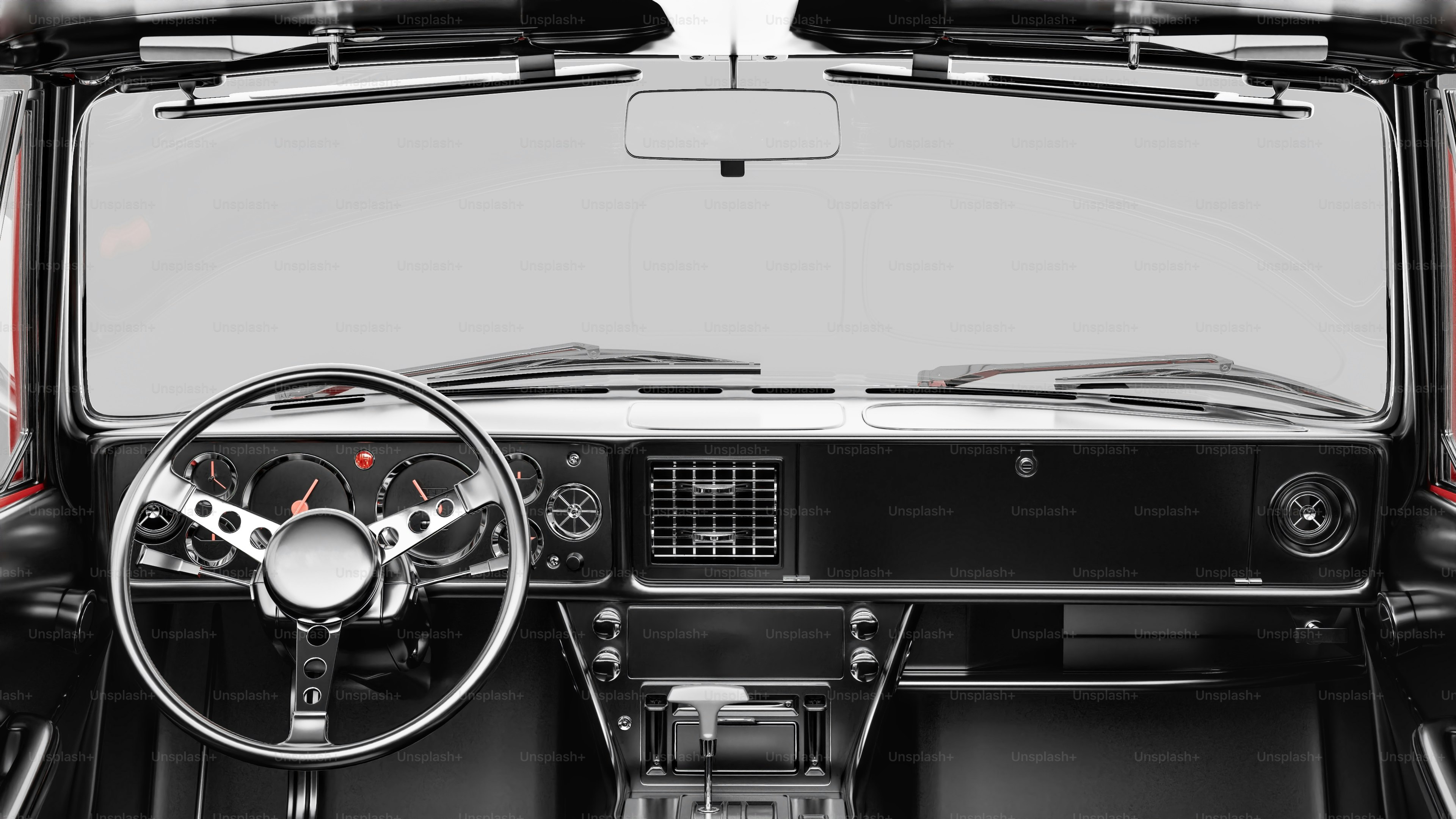 Interior mobil dengan roda kemudi dan dasbor