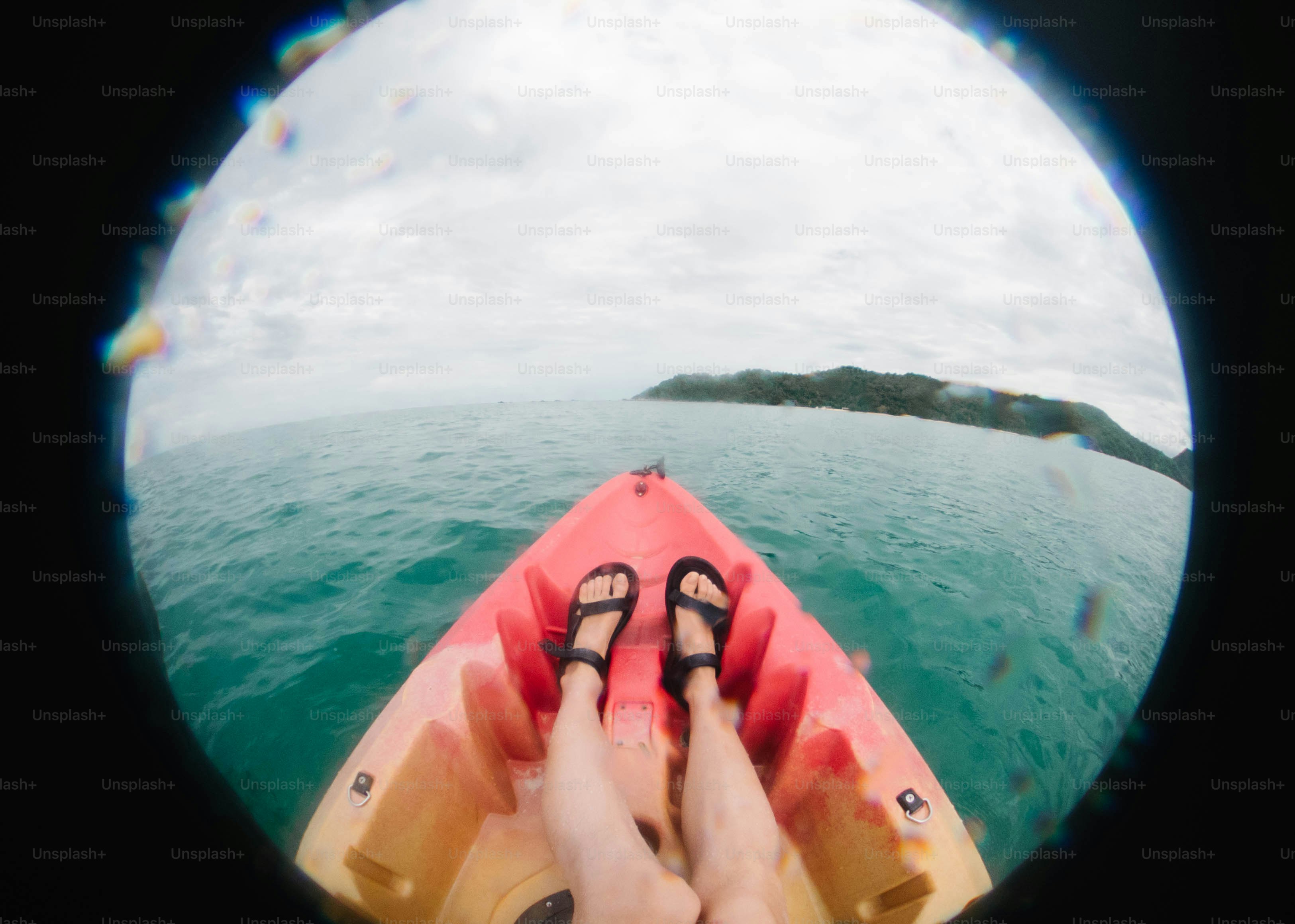 A view of a person's feet from a kayak