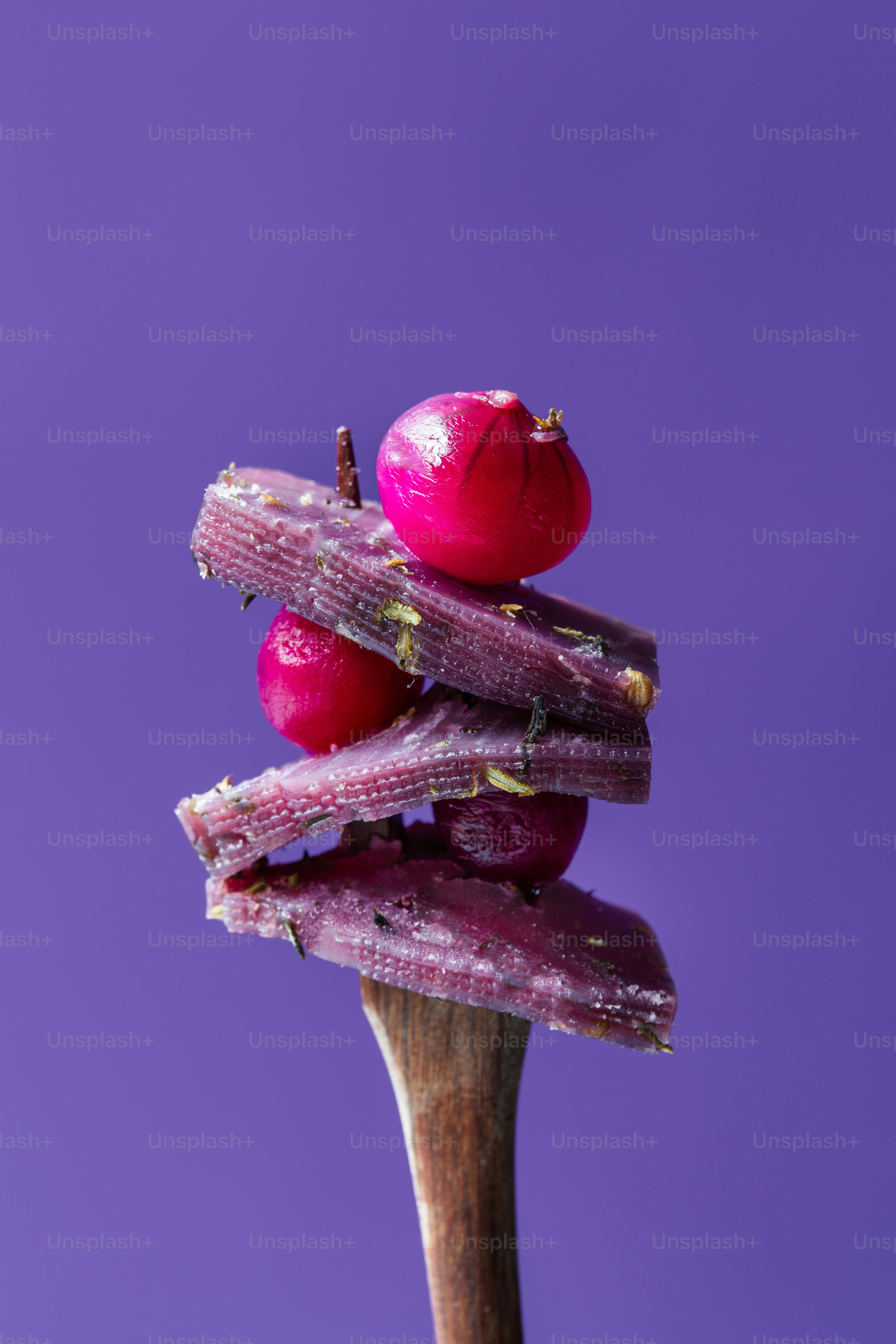 Un fondo púrpura con una rama de rábanos encima