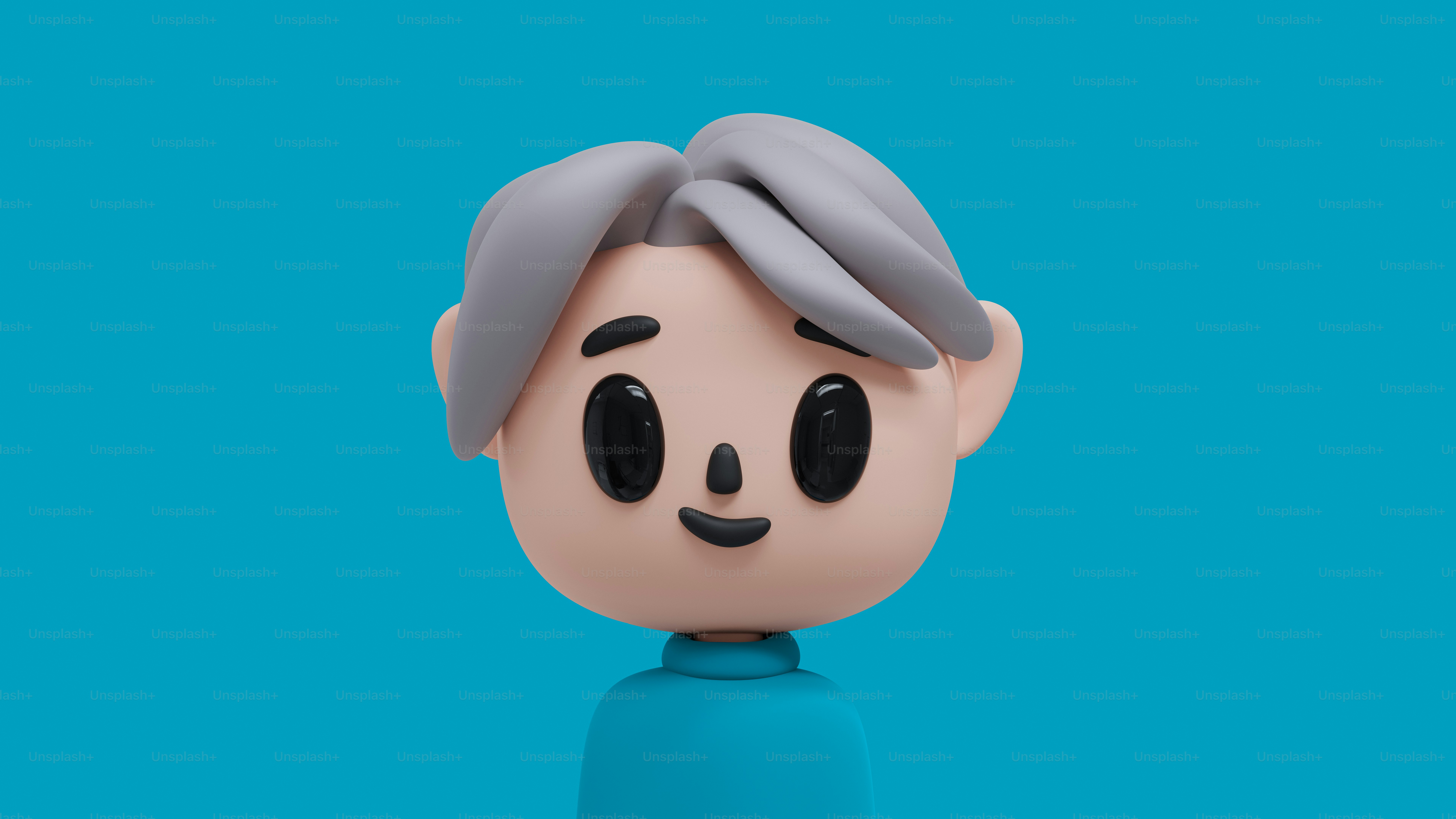 青いシャツと灰色の帽子をかぶった小さな人形