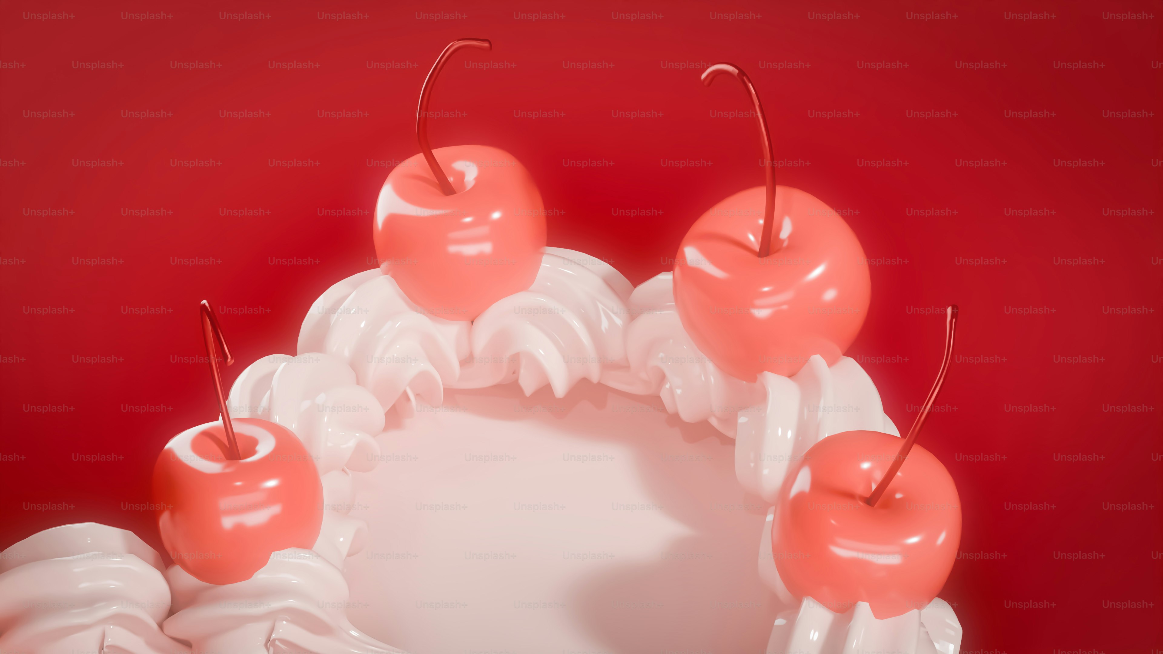 Nahaufnahme eines Kuchens mit Kirschen darauf