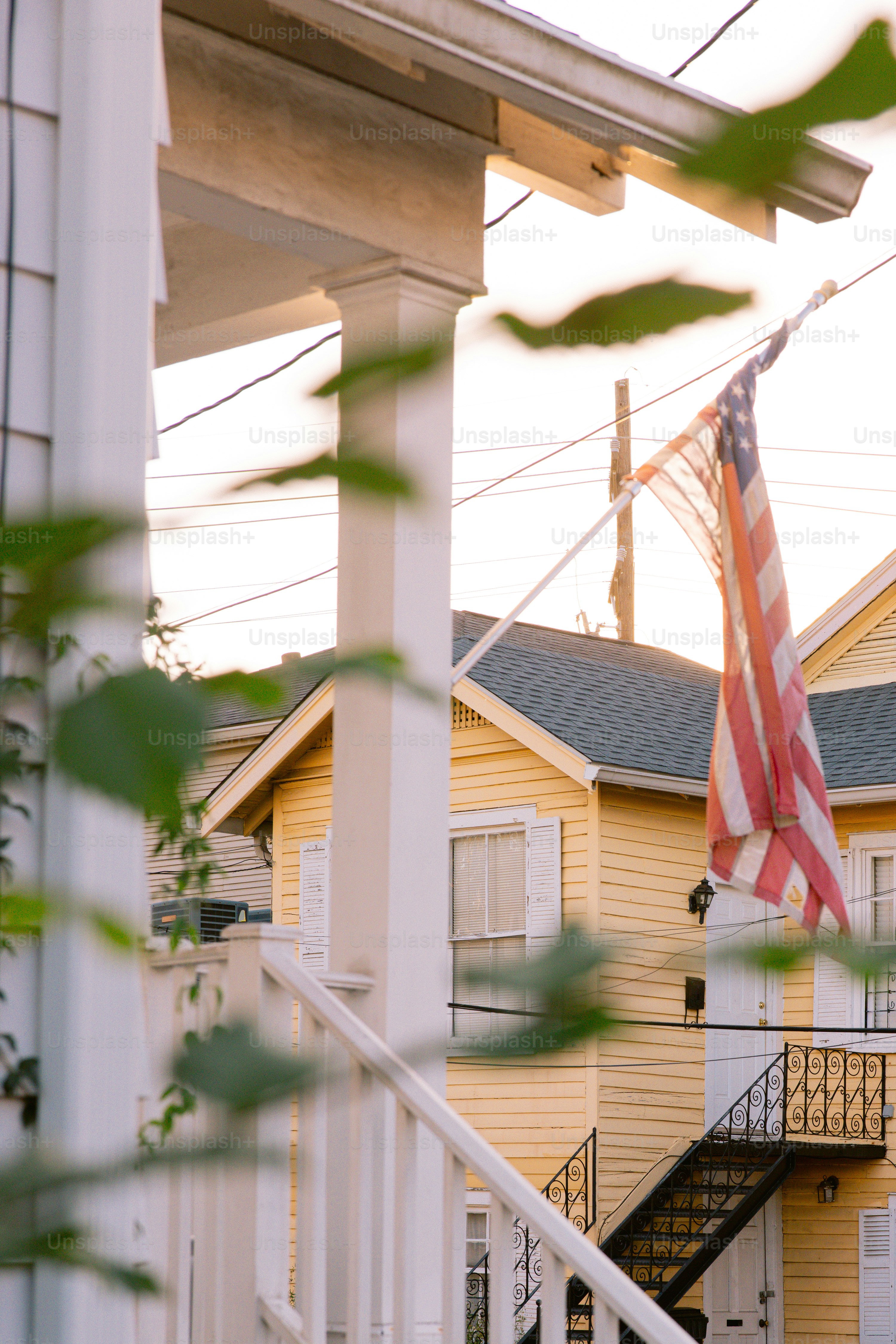 A house with a flag on the front of it