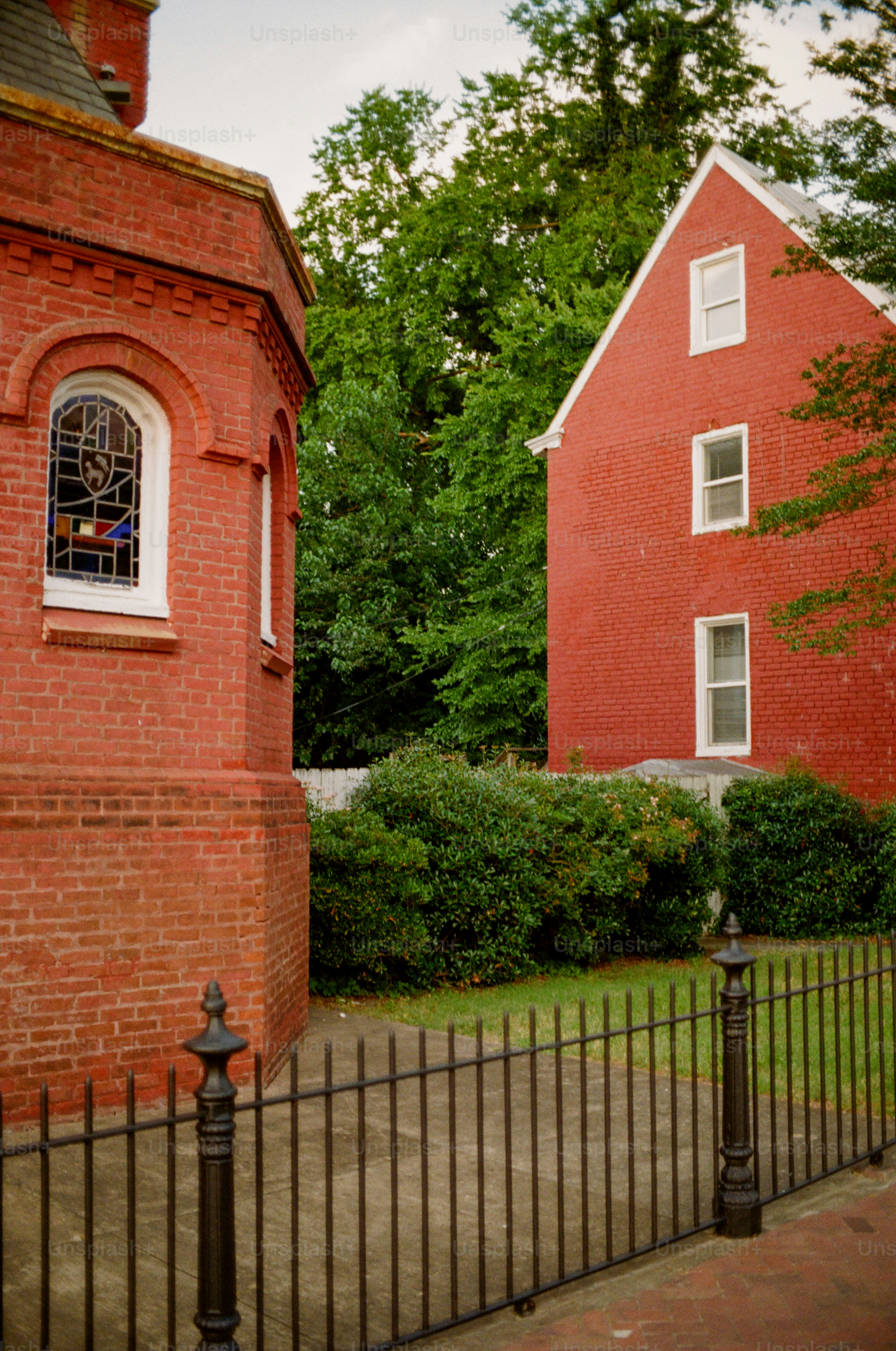 A red brick building with a clock tower