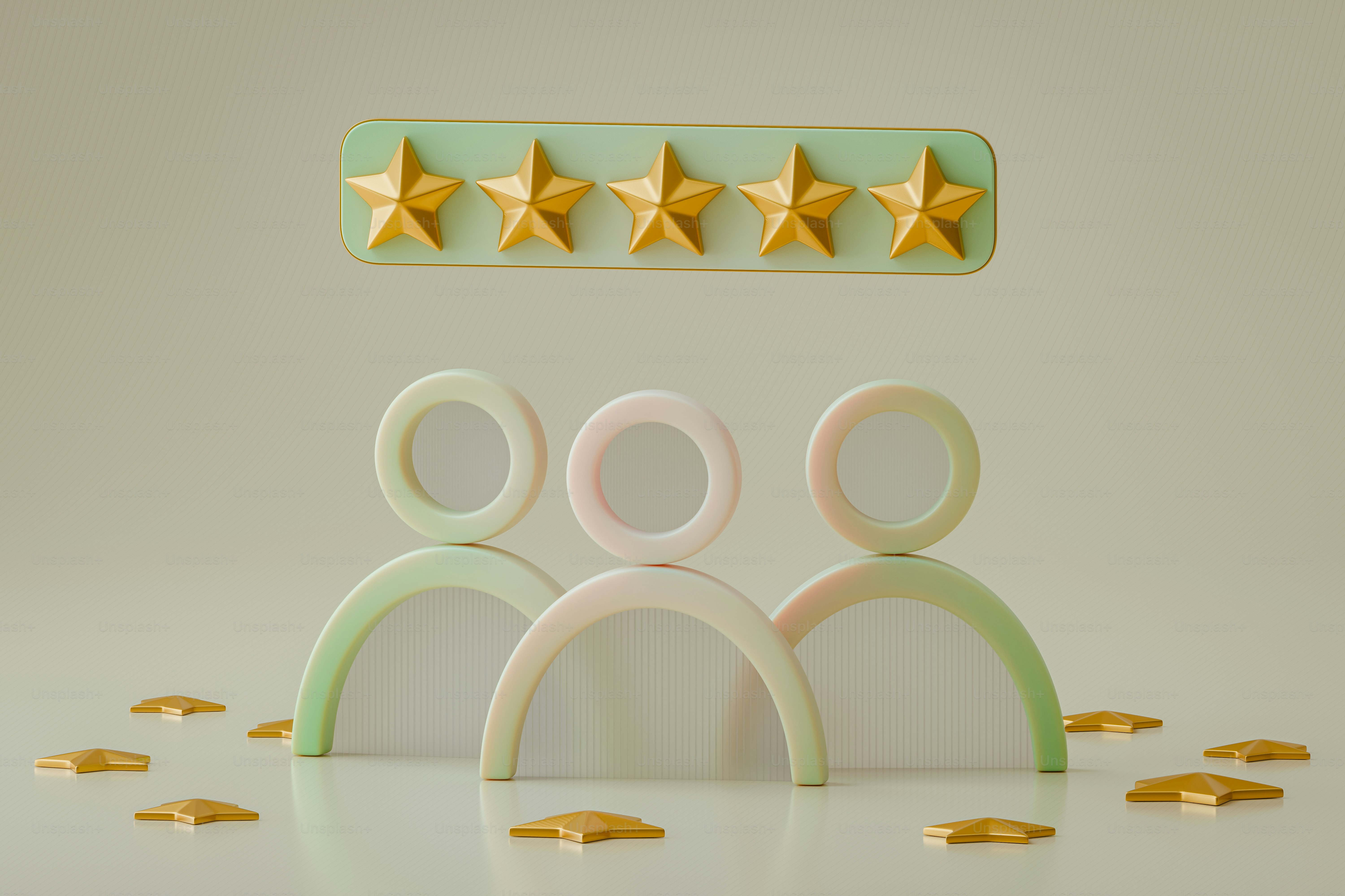 Um grupo de cinco estrelas sentando-se em cima de uma tabela branca