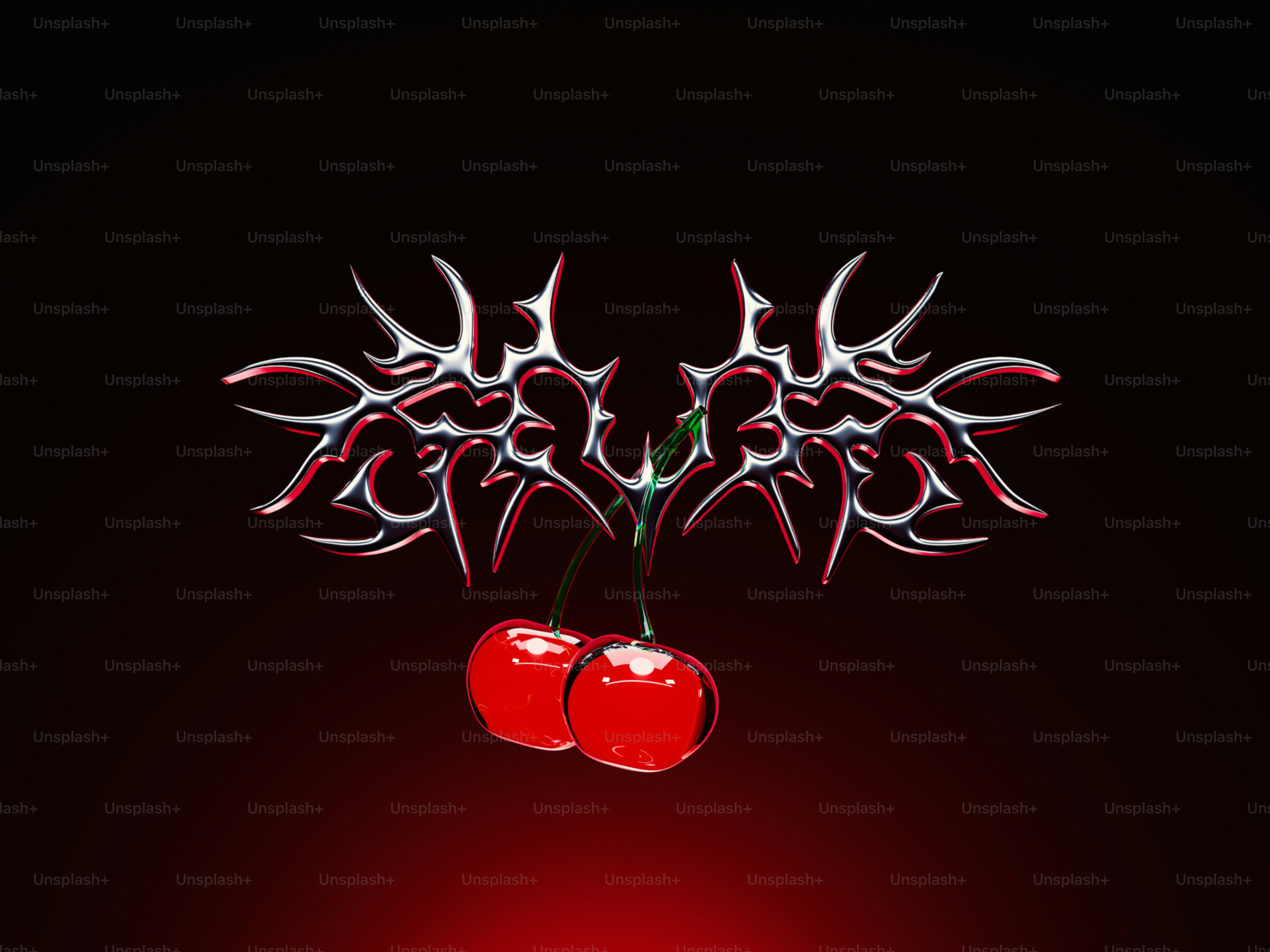 A black and red picture of two cherries