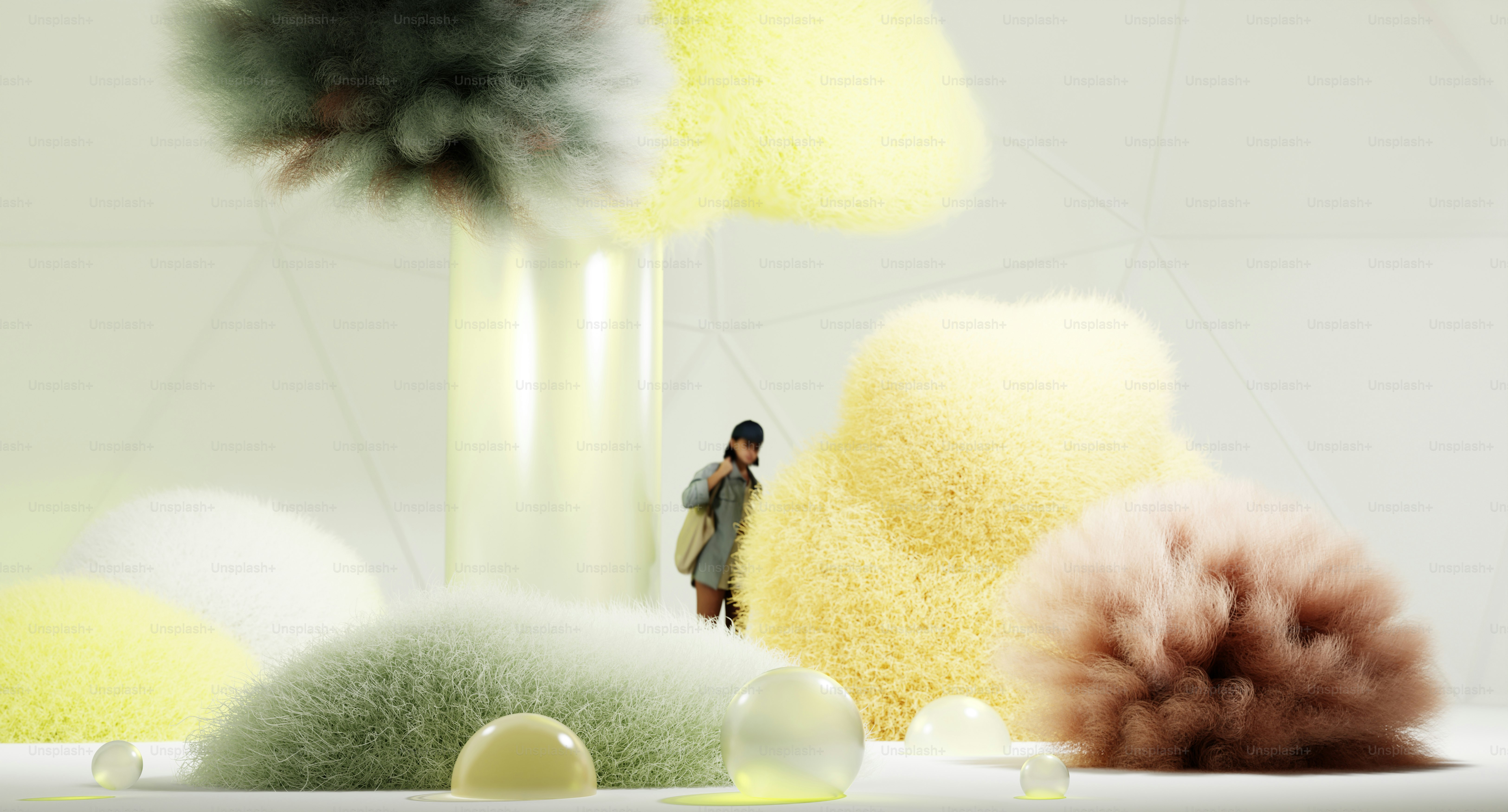 A man standing in front of a bunch of fake flowers