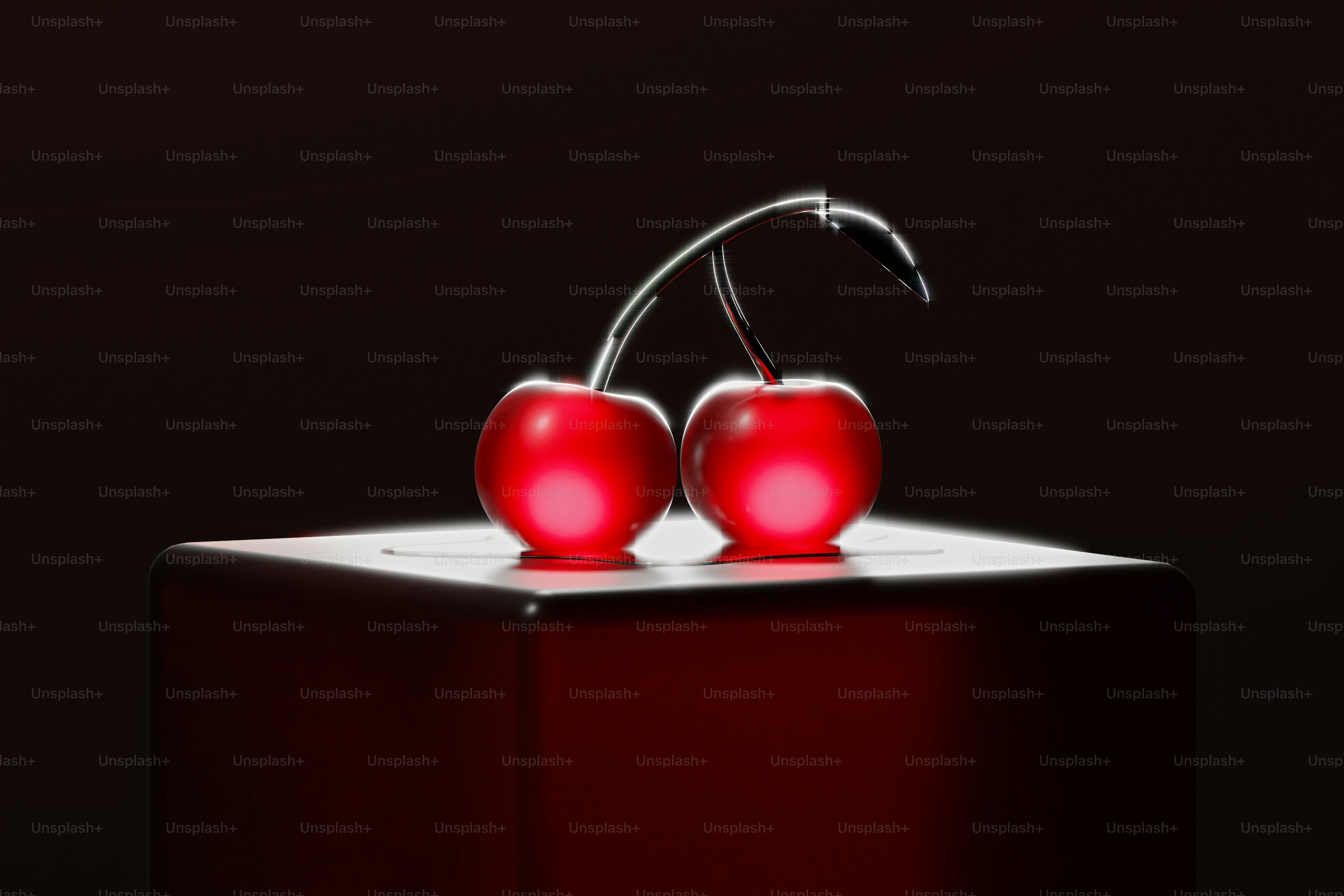Two cherries sitting on top of a red box photo – Minimalistic Image on ...