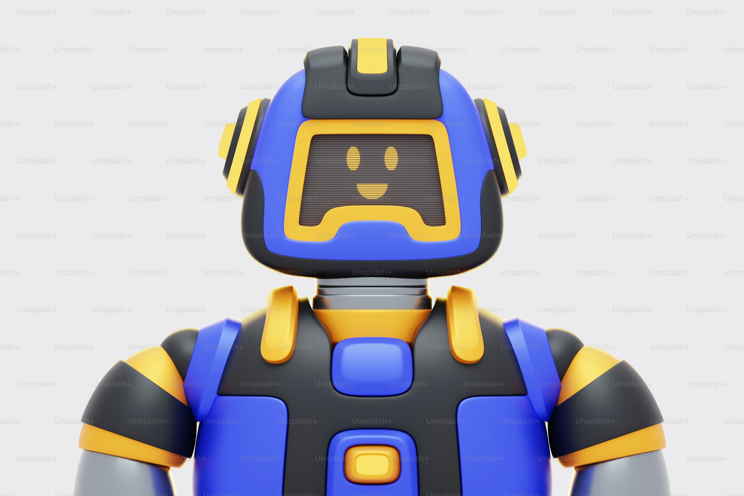 A blue and yellow robot with a smile on it's face photo – Technology ...
