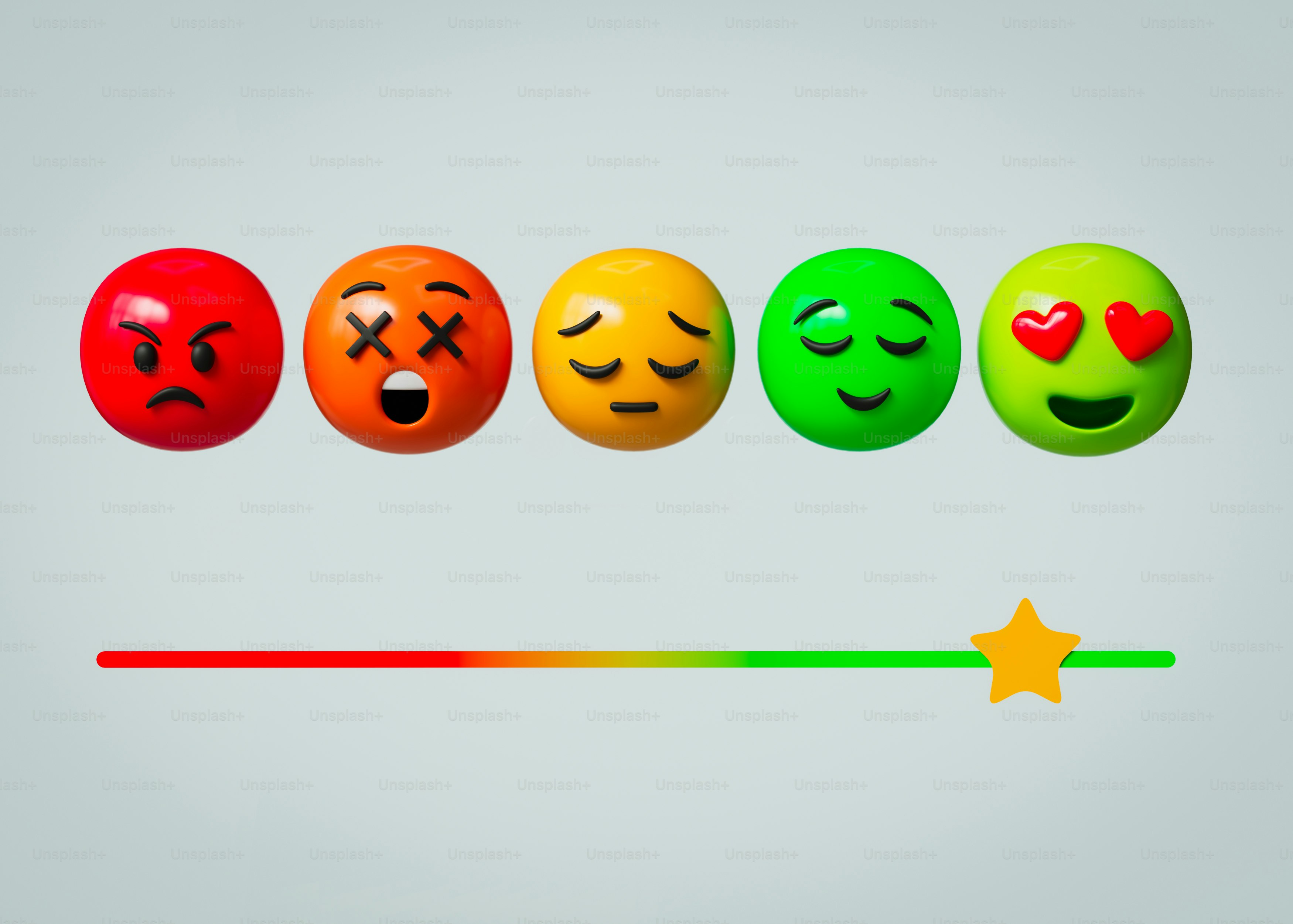 A line of different colored balls with faces drawn on them