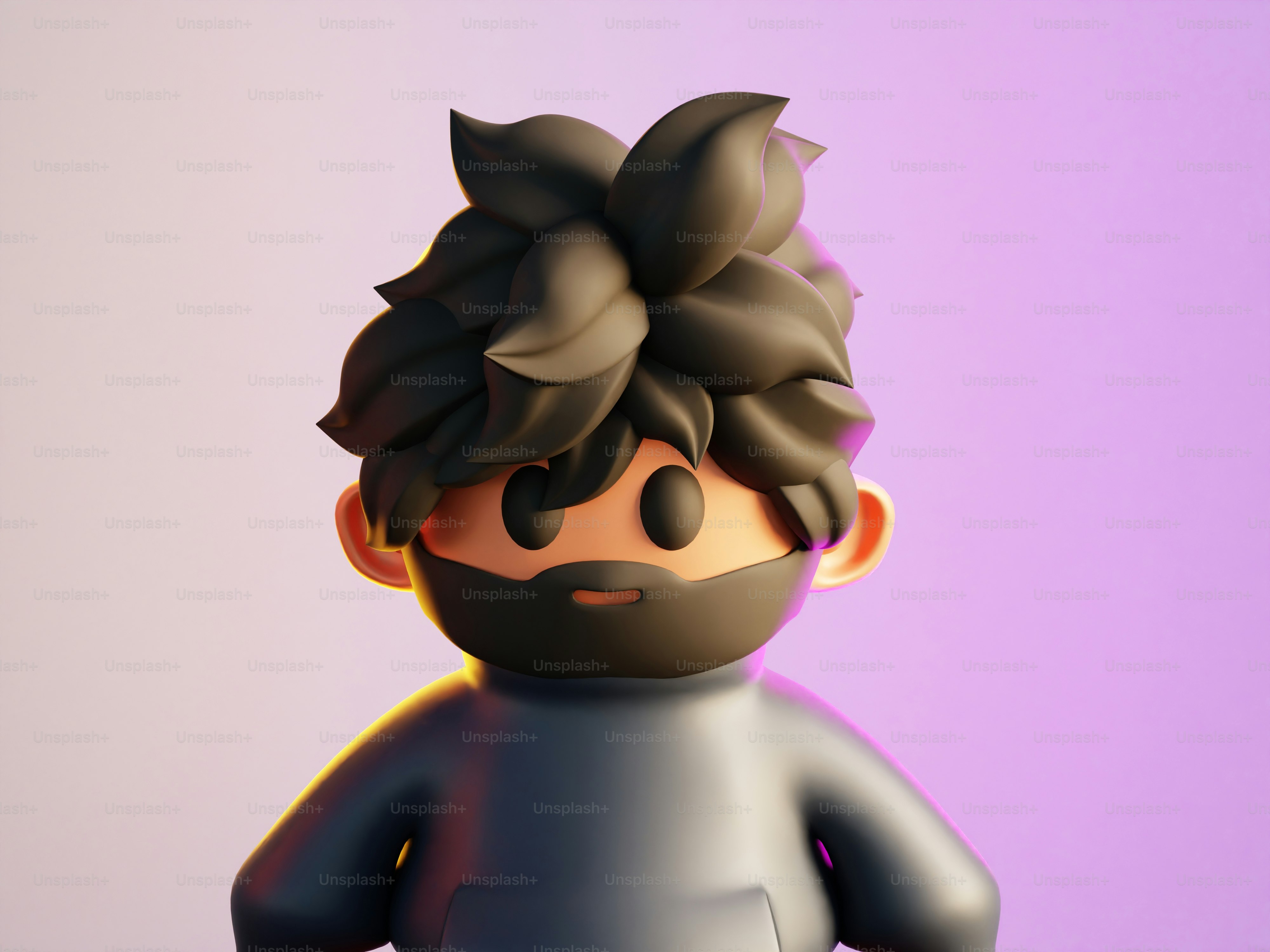 A man with a beard standing in front of a purple background