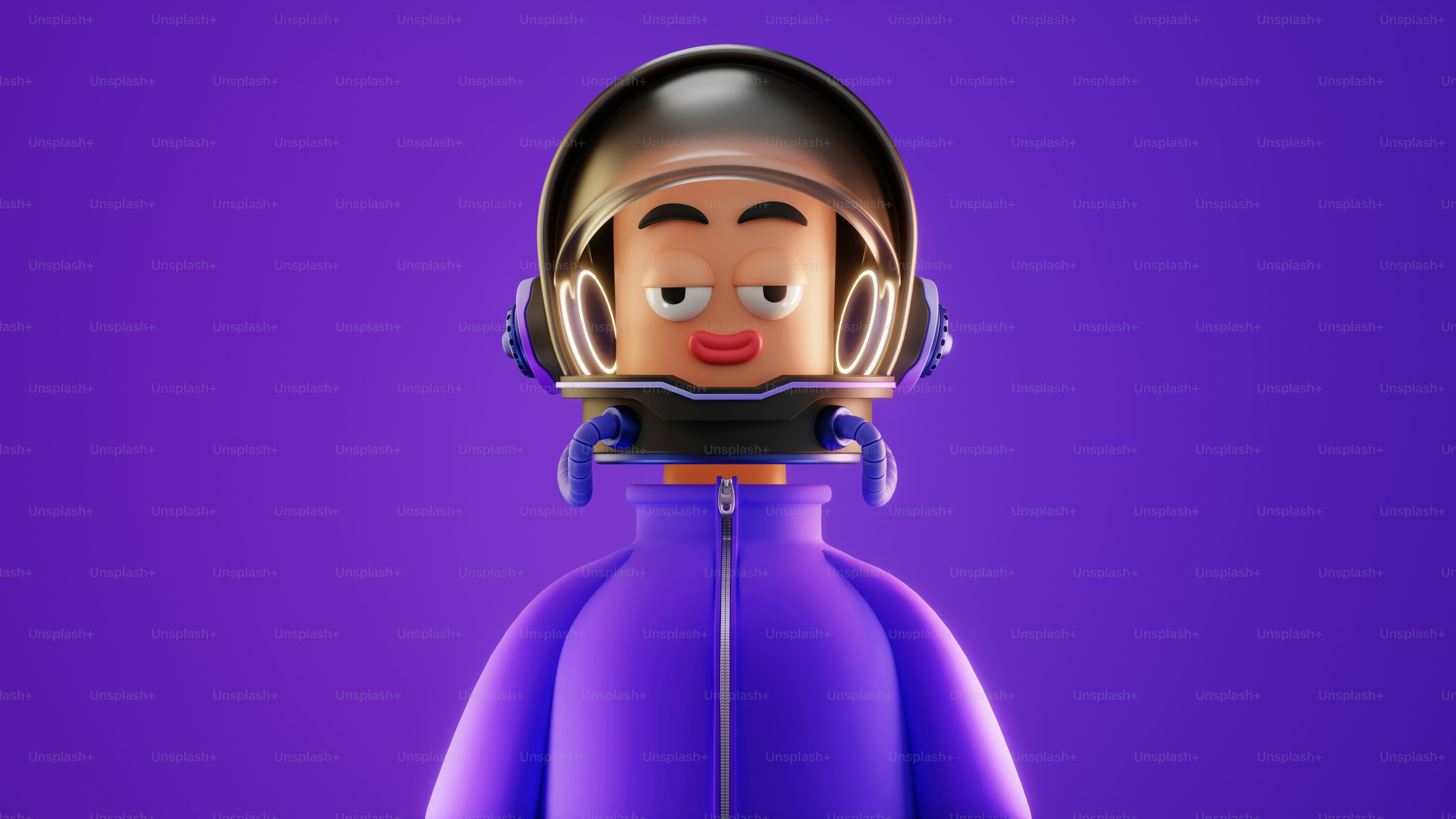 Un hombre de lego con auriculares y fondo morado