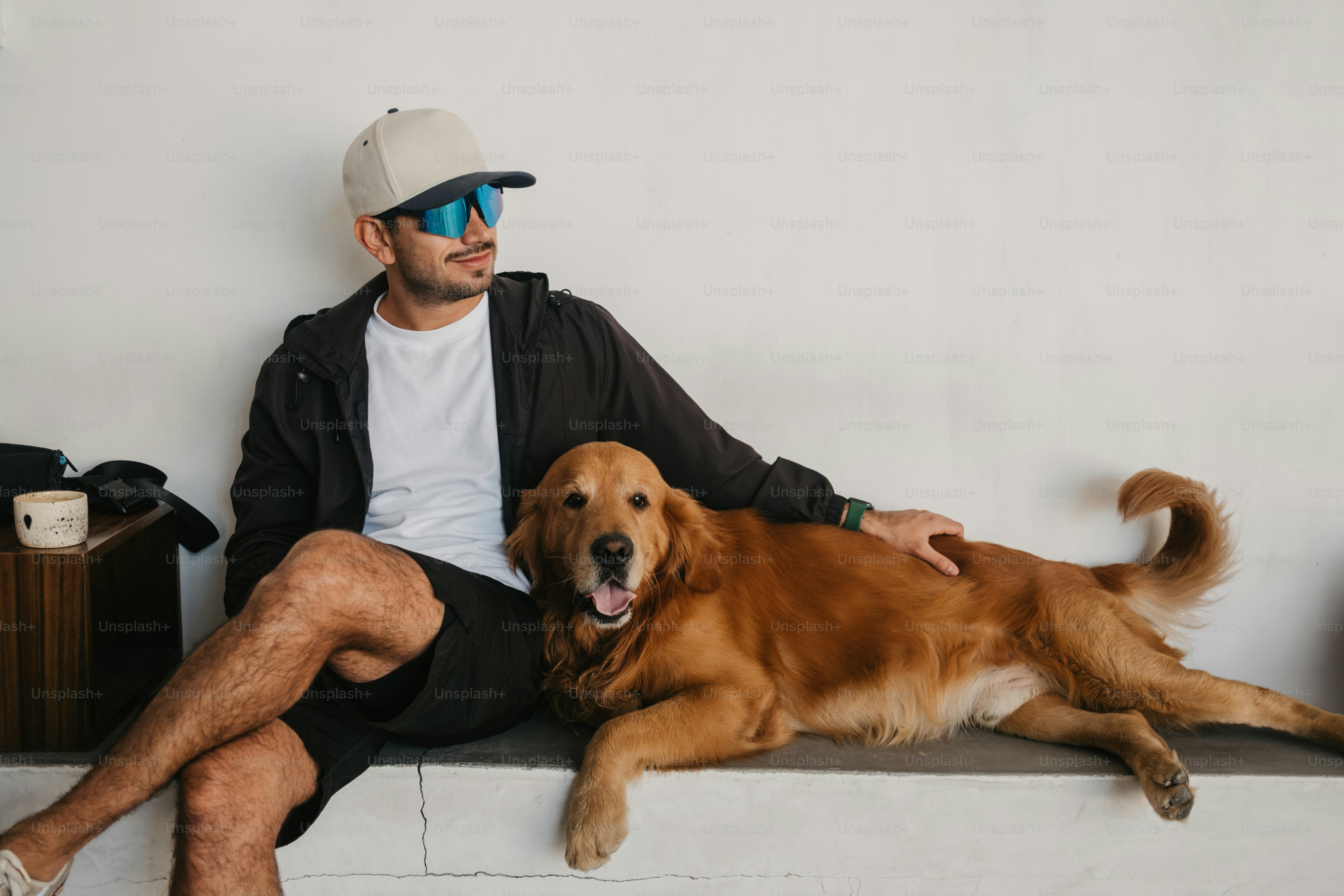 A man sitting on a bench with his dog photo – Dog Image on Unsplash