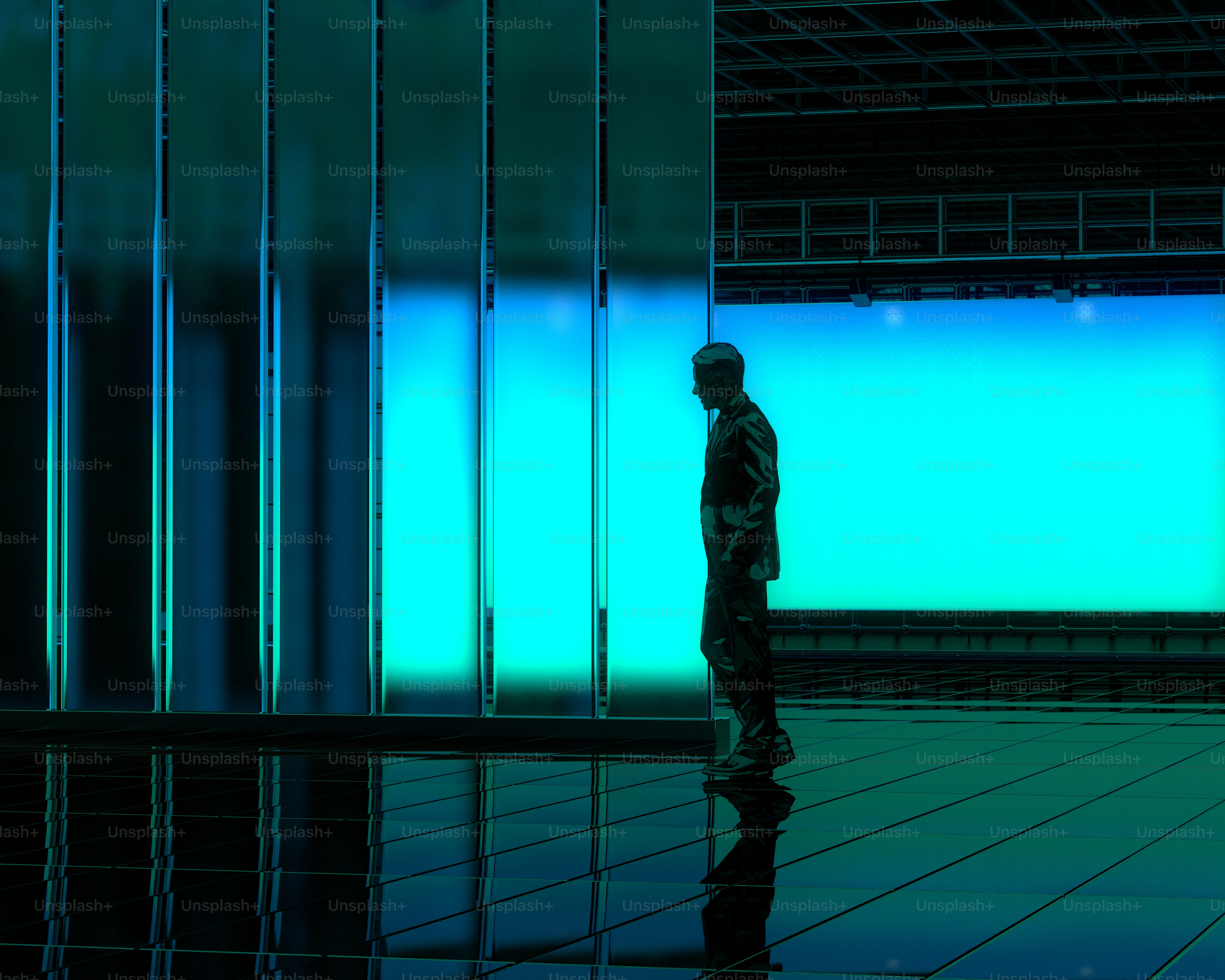A man standing in front of a blue wall photo – 3d render Image on Unsplash