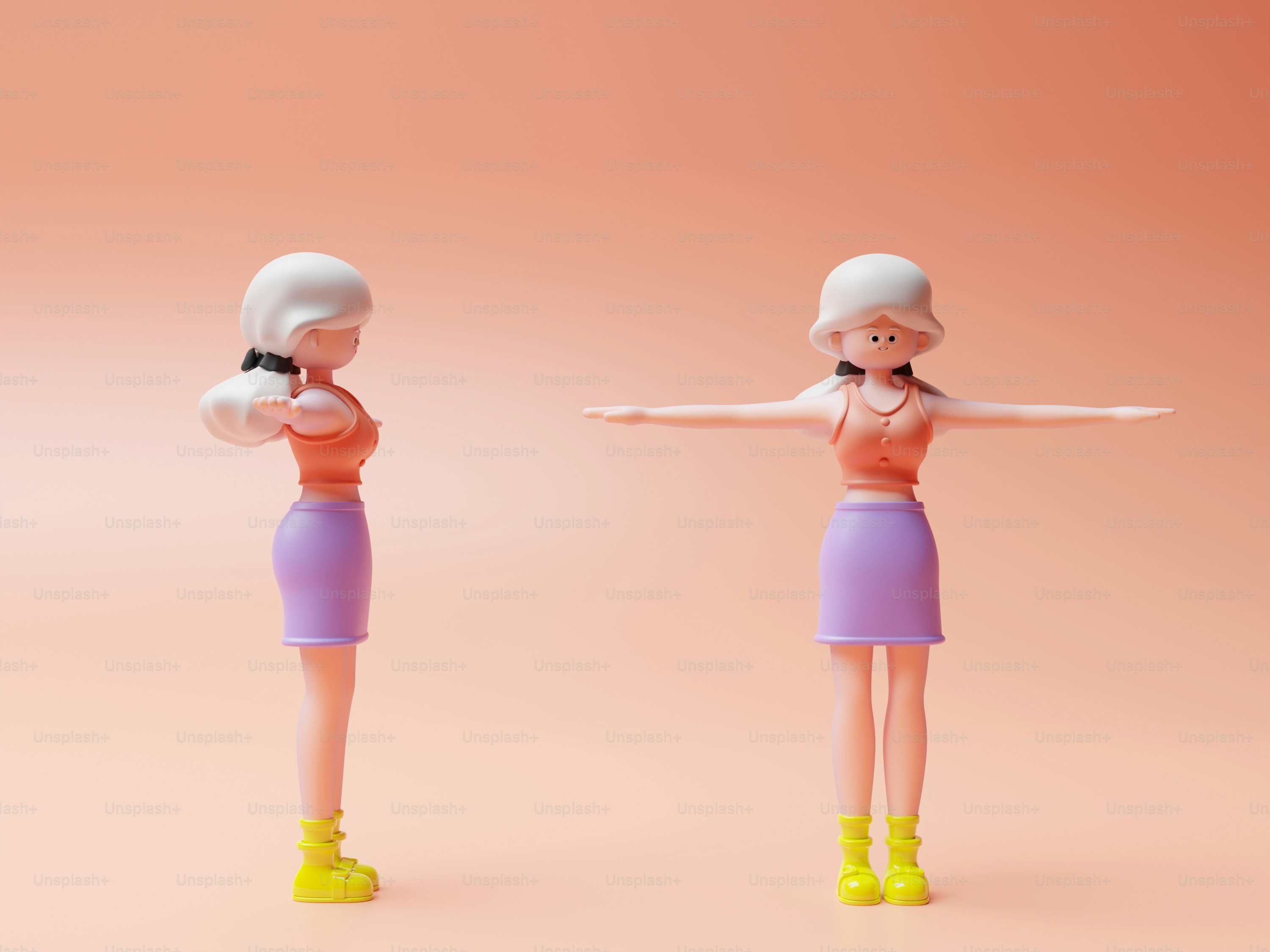 Three figurines of a woman holding a tray