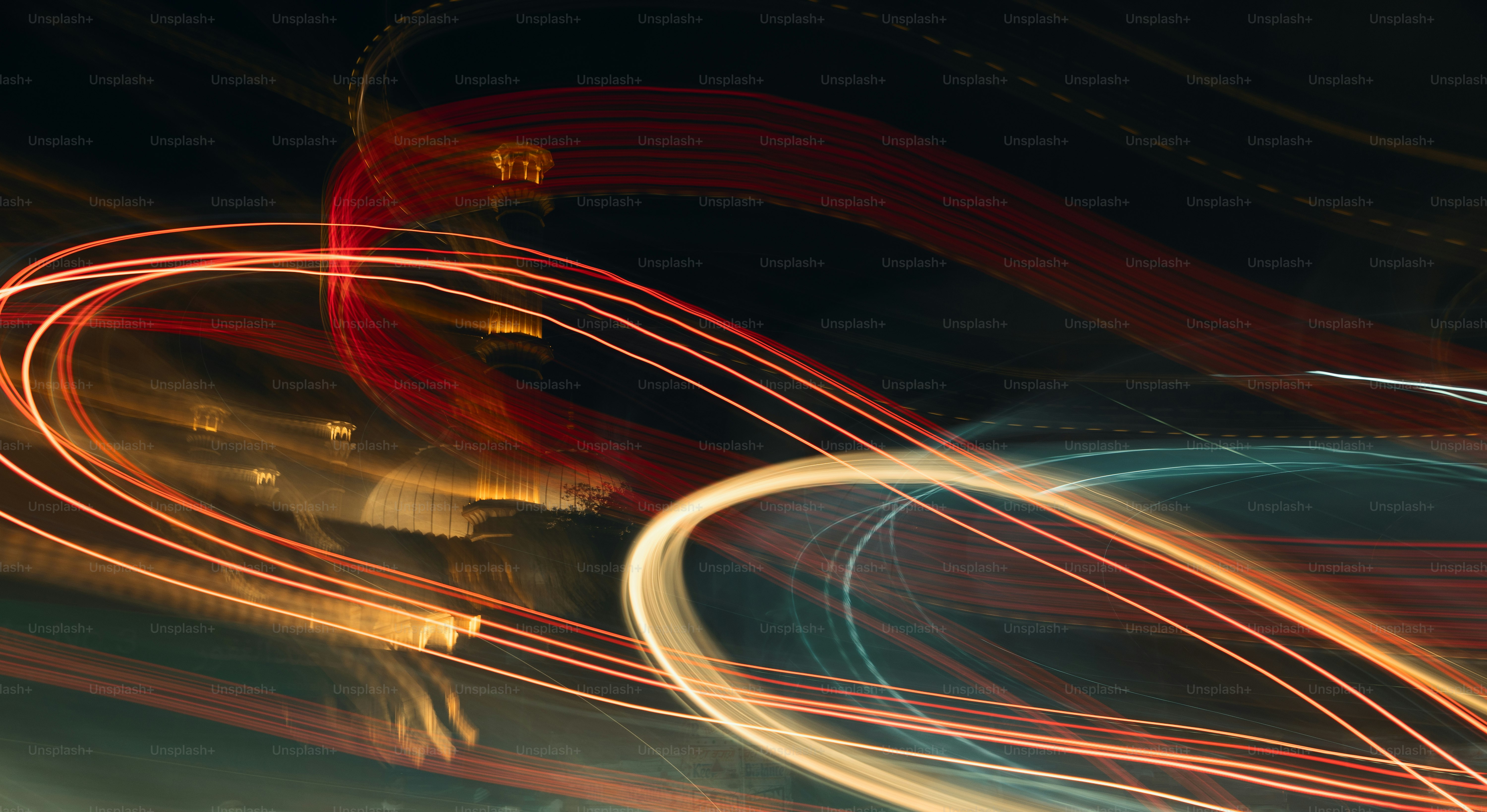 A blurry photo of a street light at night