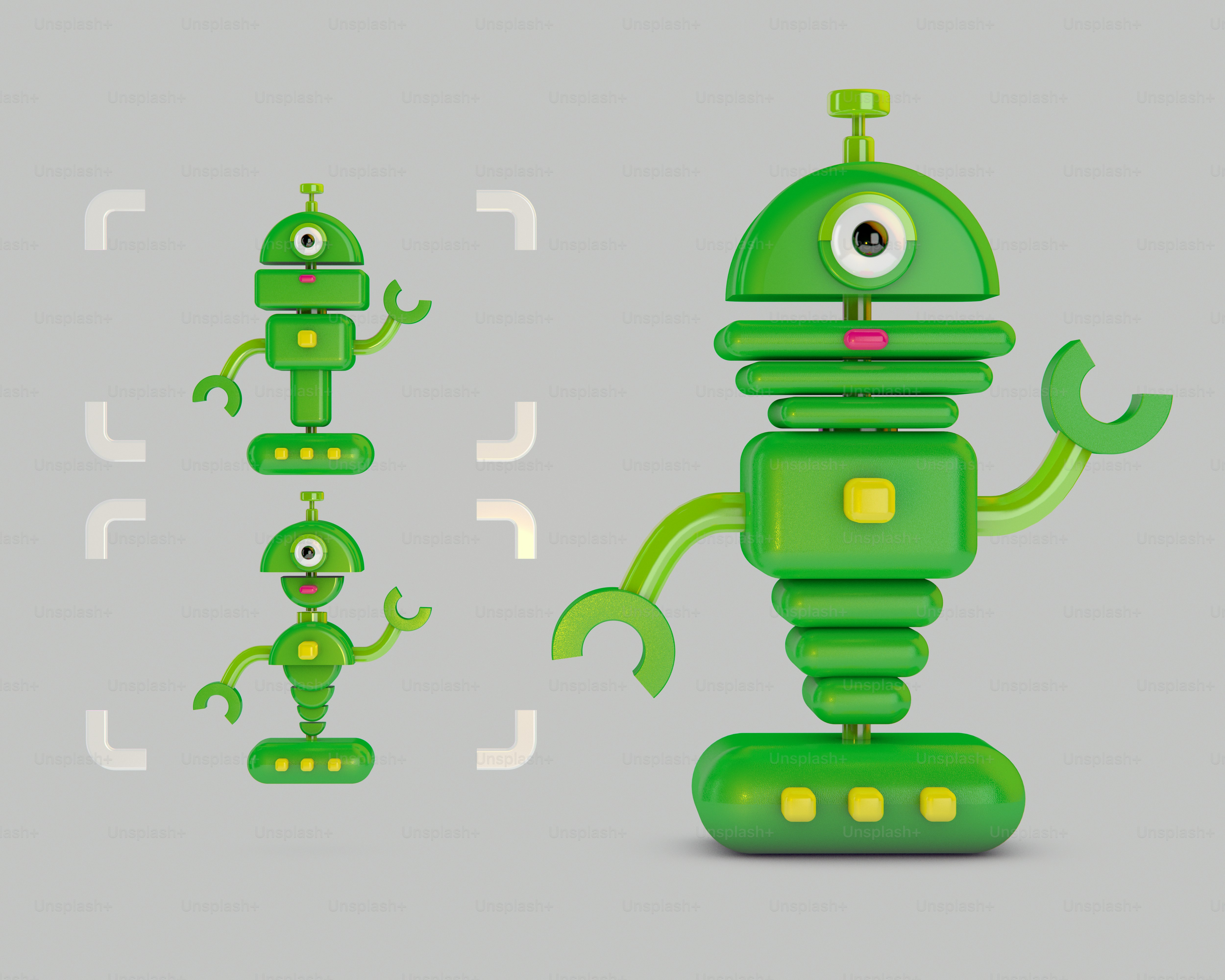 Um robô verde ao lado de outro robô verde