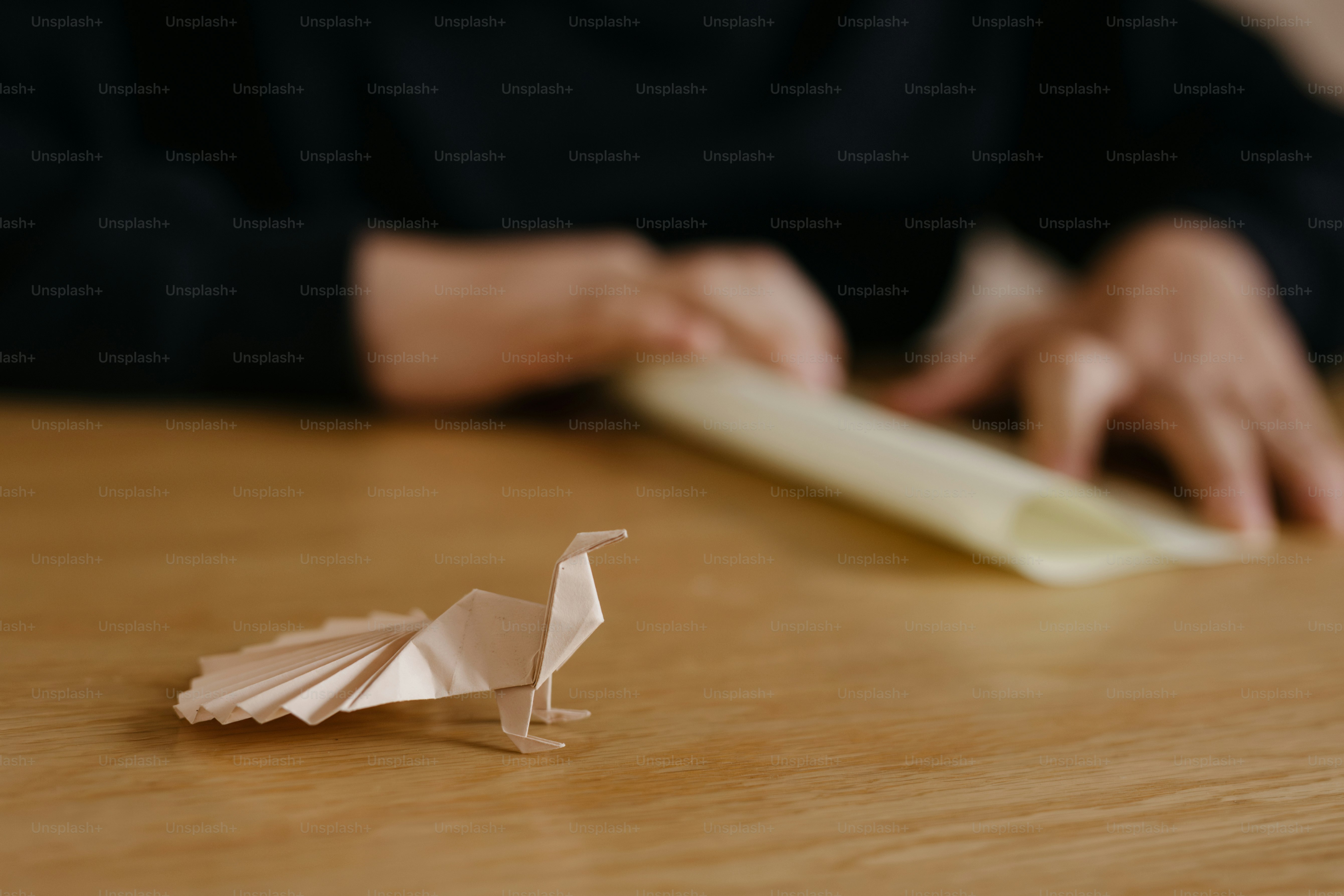 A piece of origami is sitting on a table
