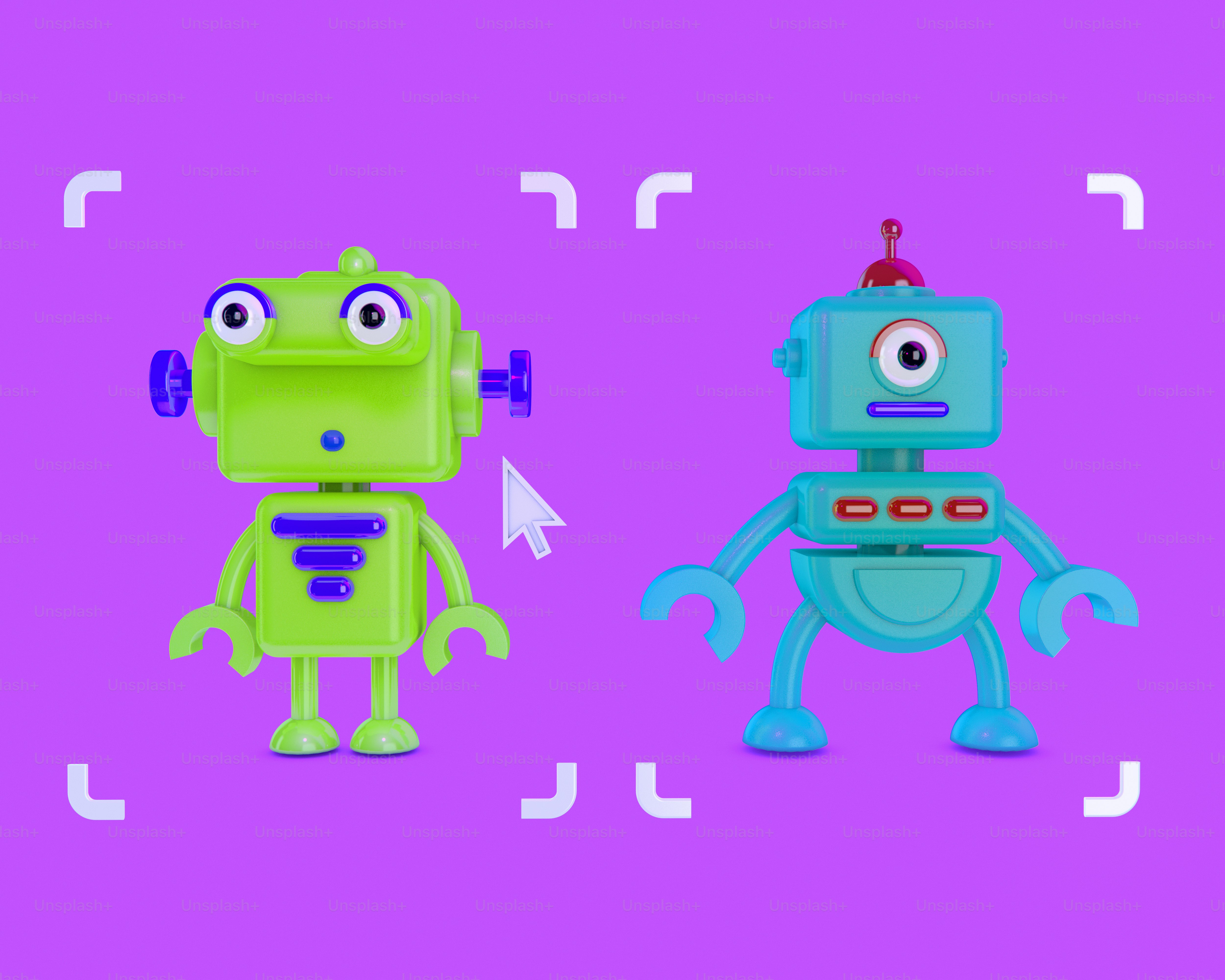 A group of little green robots standing next to each other photo ...