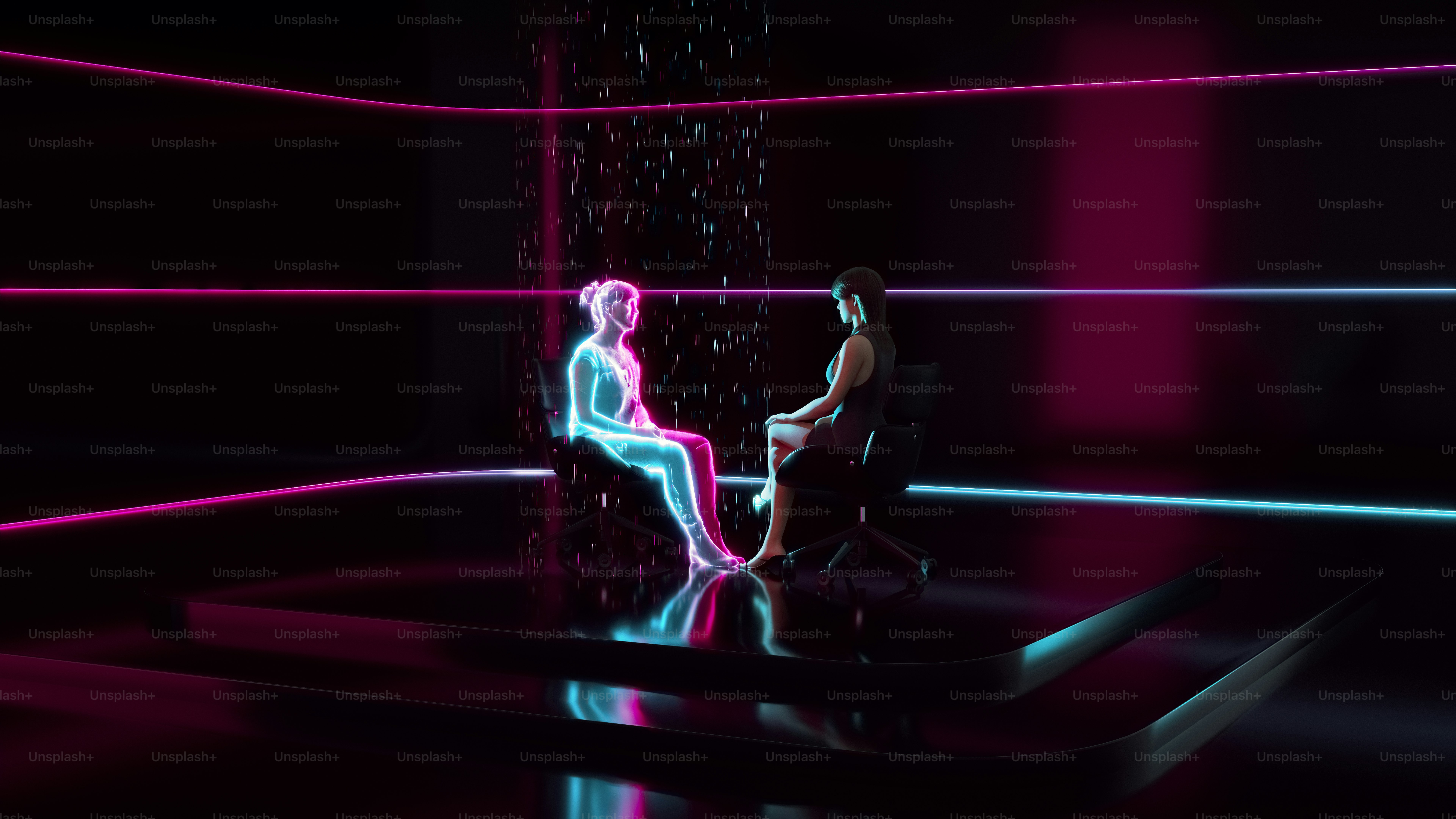 A couple of people sitting in a chair in a room