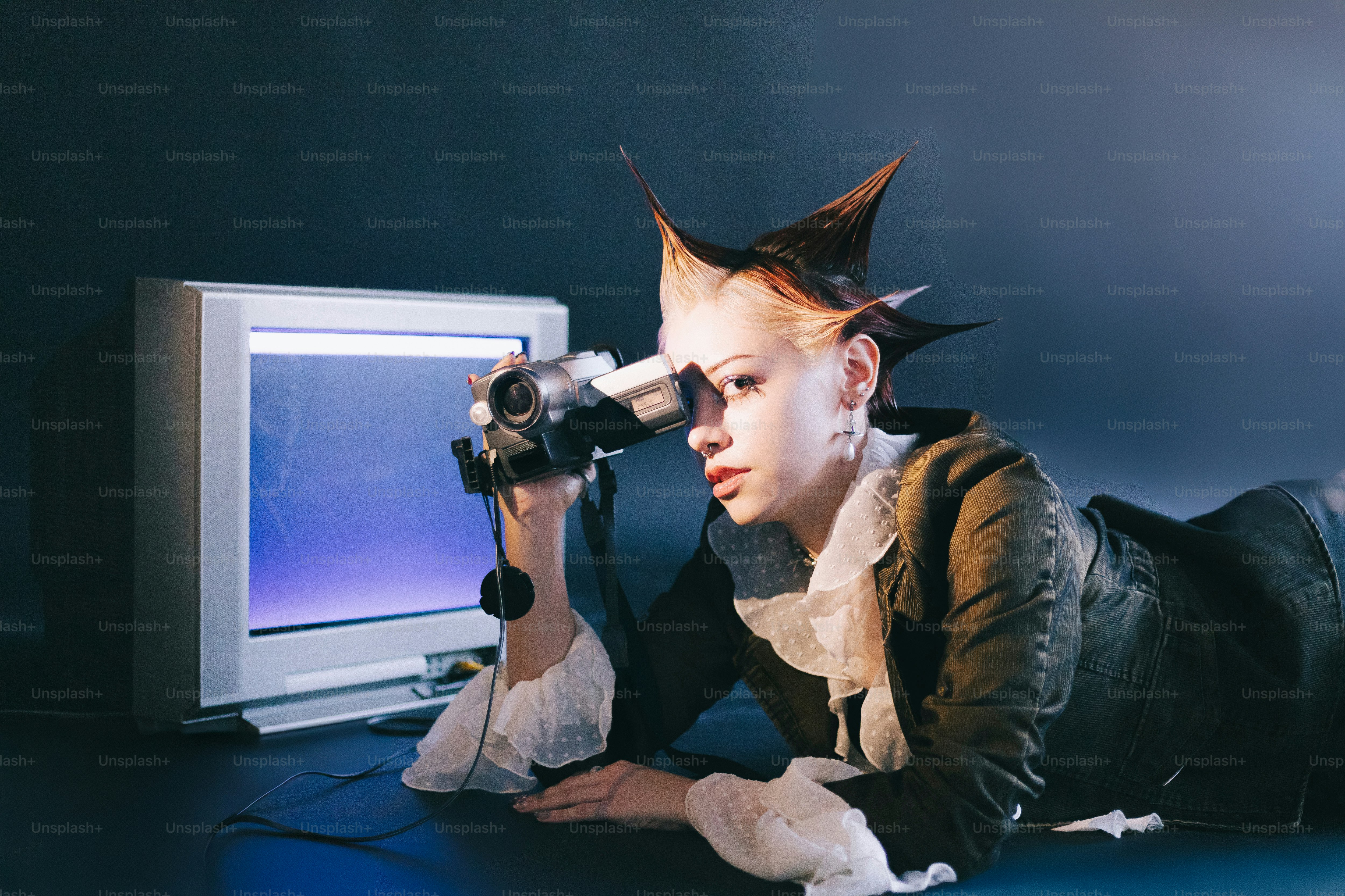 Una persona sdraiata a terra con una telecamera