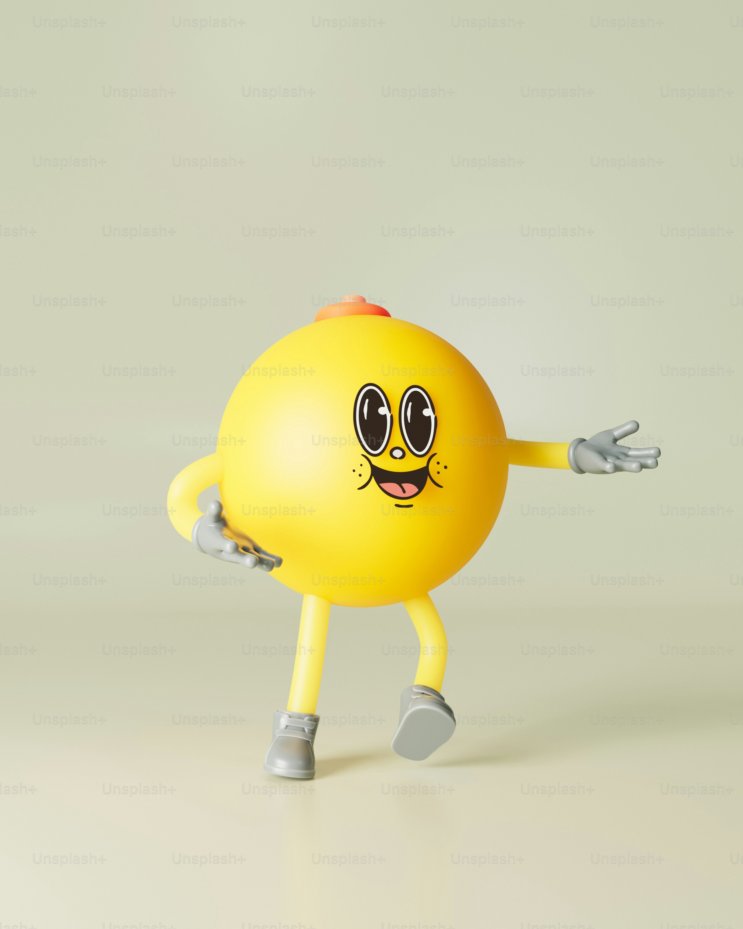 A yellow ball character with arms and legs