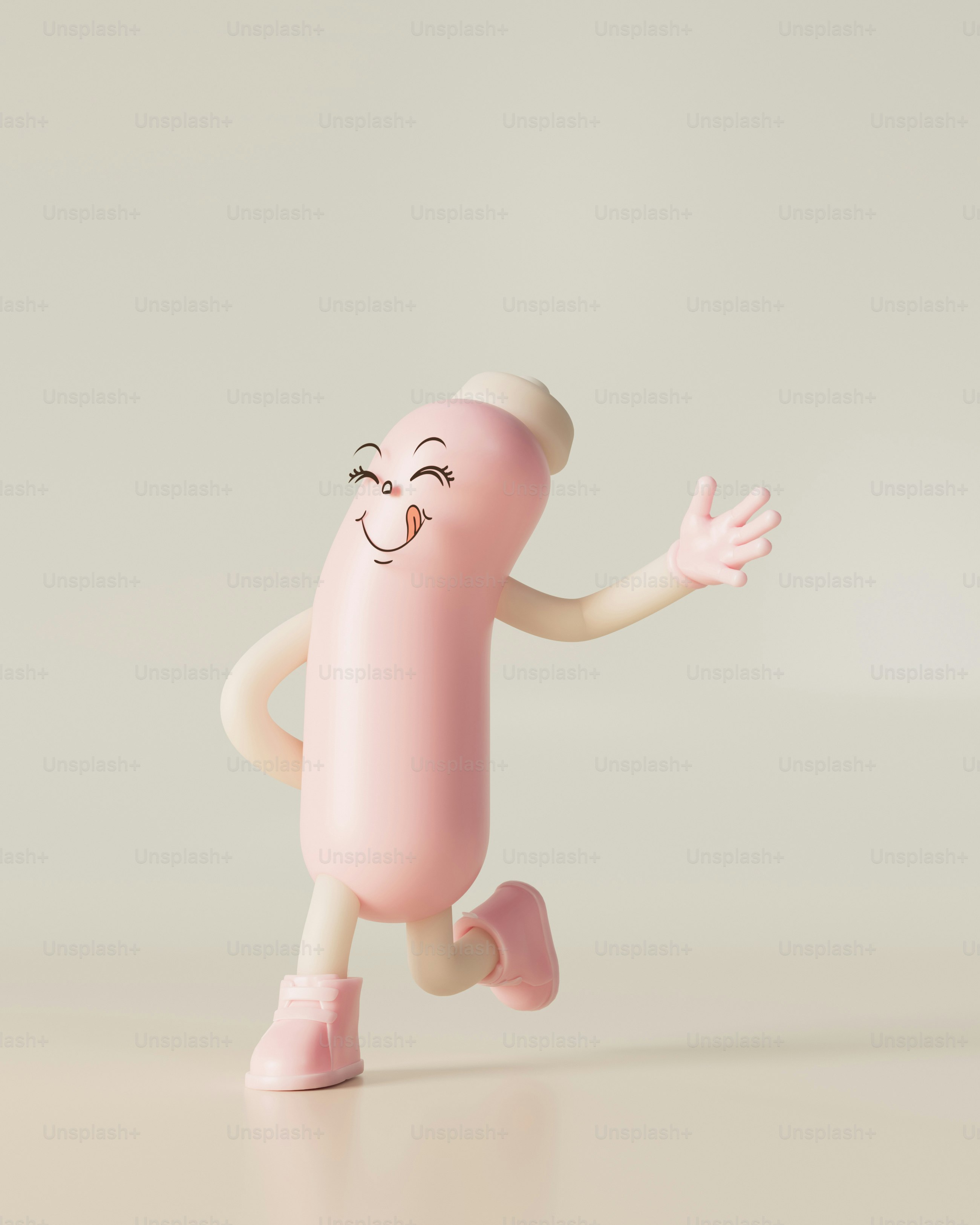 A pink toy is running on a white surface