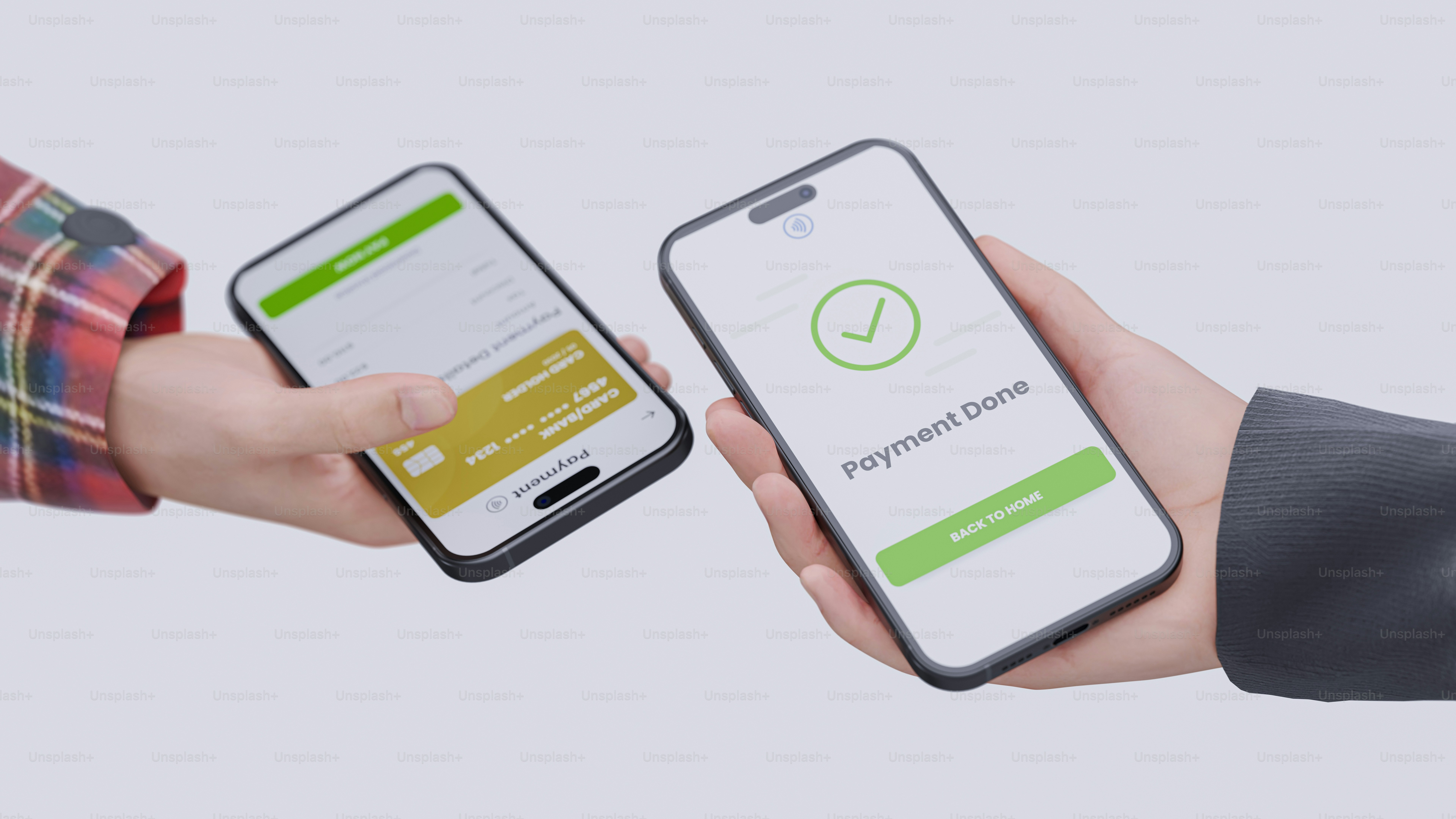 Two people holding their cell phones in their hands