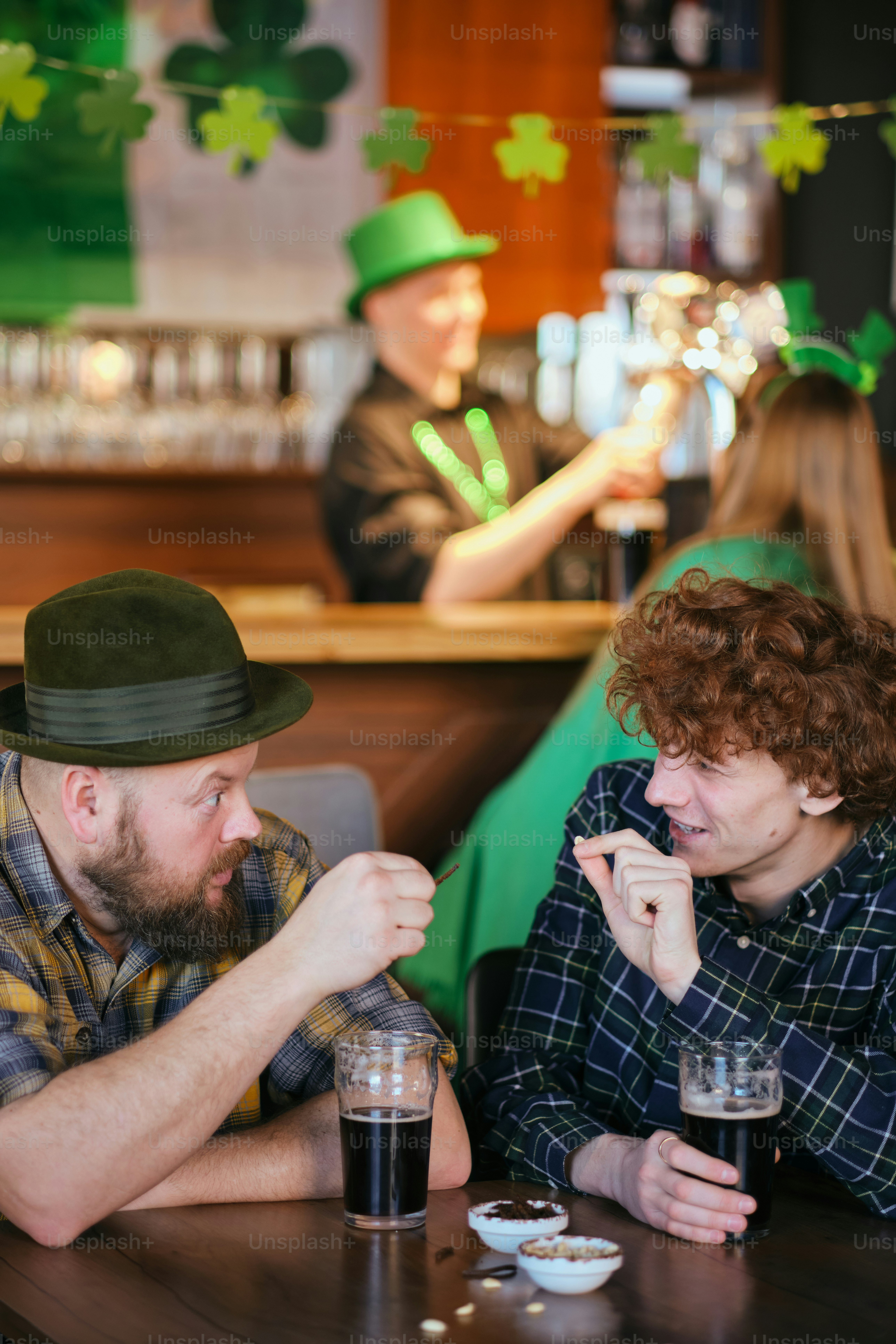 A couple of people sitting at a table